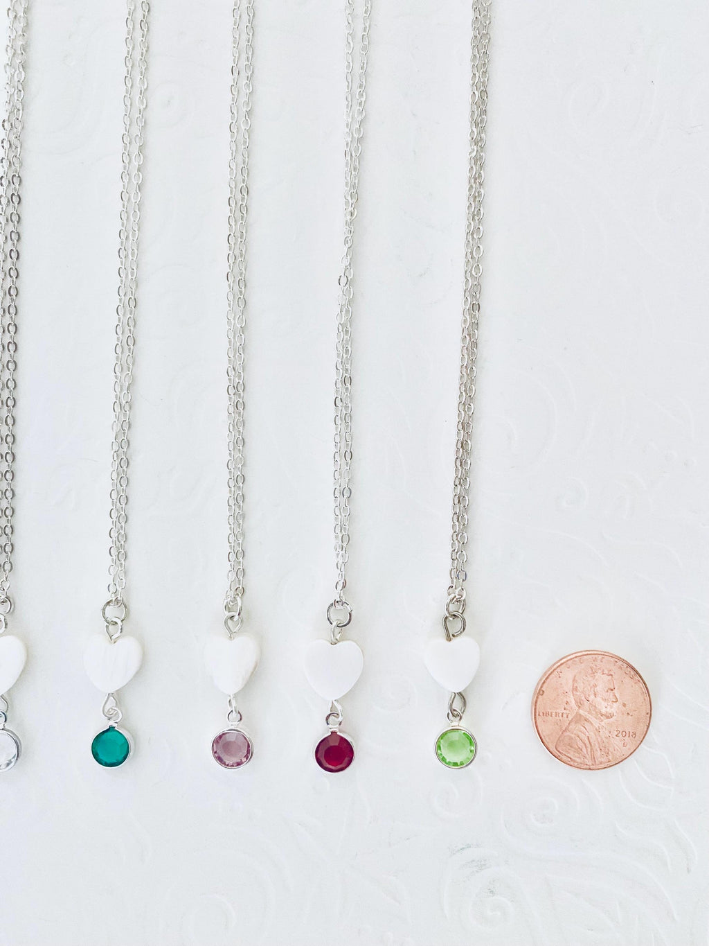 Heart Birthstone Necklace, Swarovski Charm, Silver Plated
