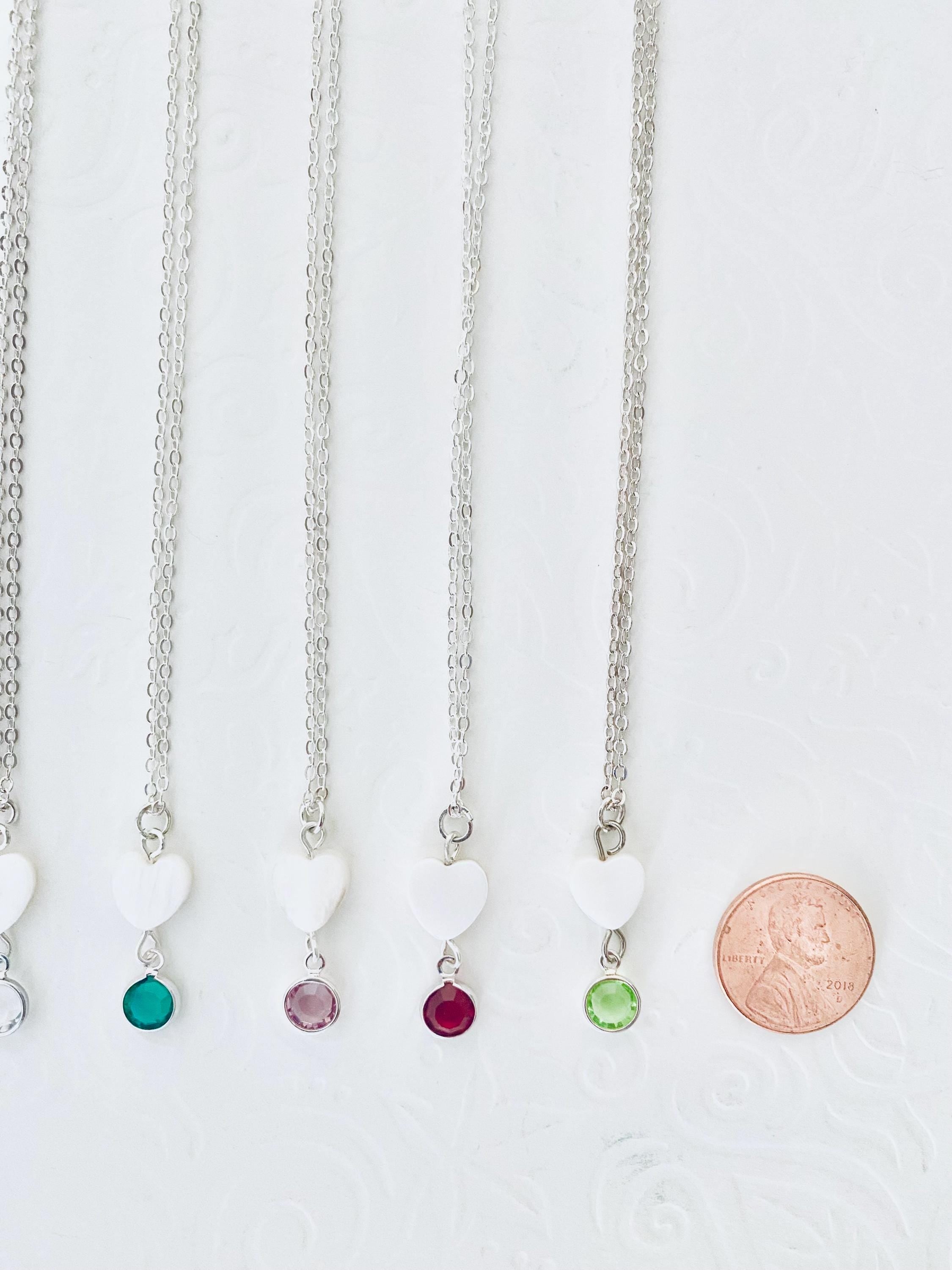 Heart Birthstone Necklace, Swarovski Charm, Silver Plated
