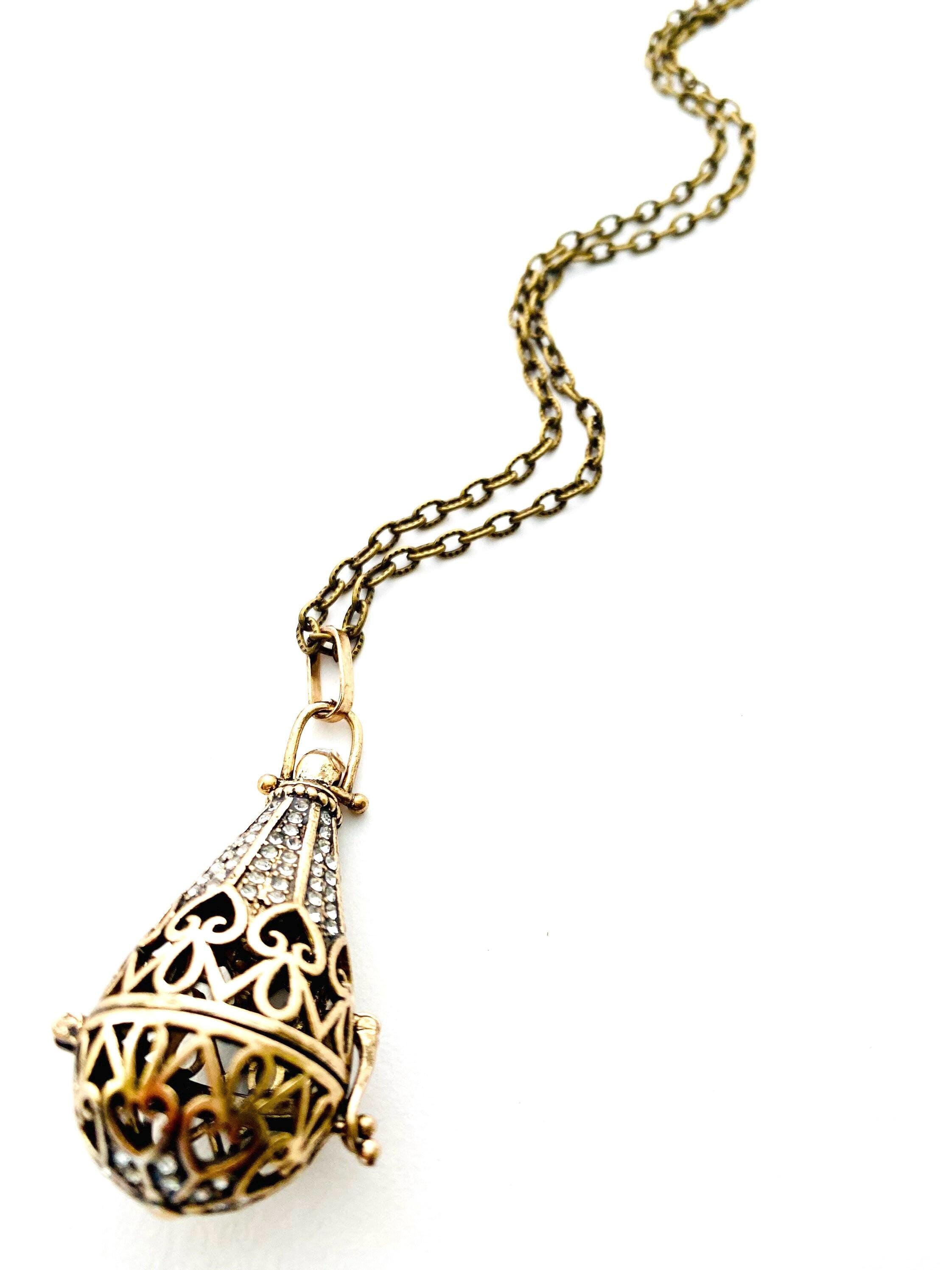 Steampunk Brass Prayer Box Necklace, Secret Compartment Locket (30 inch Chain)