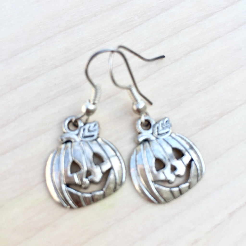 Silver Plated Halloween Pumpkin Earrings, Fun Jewelry
