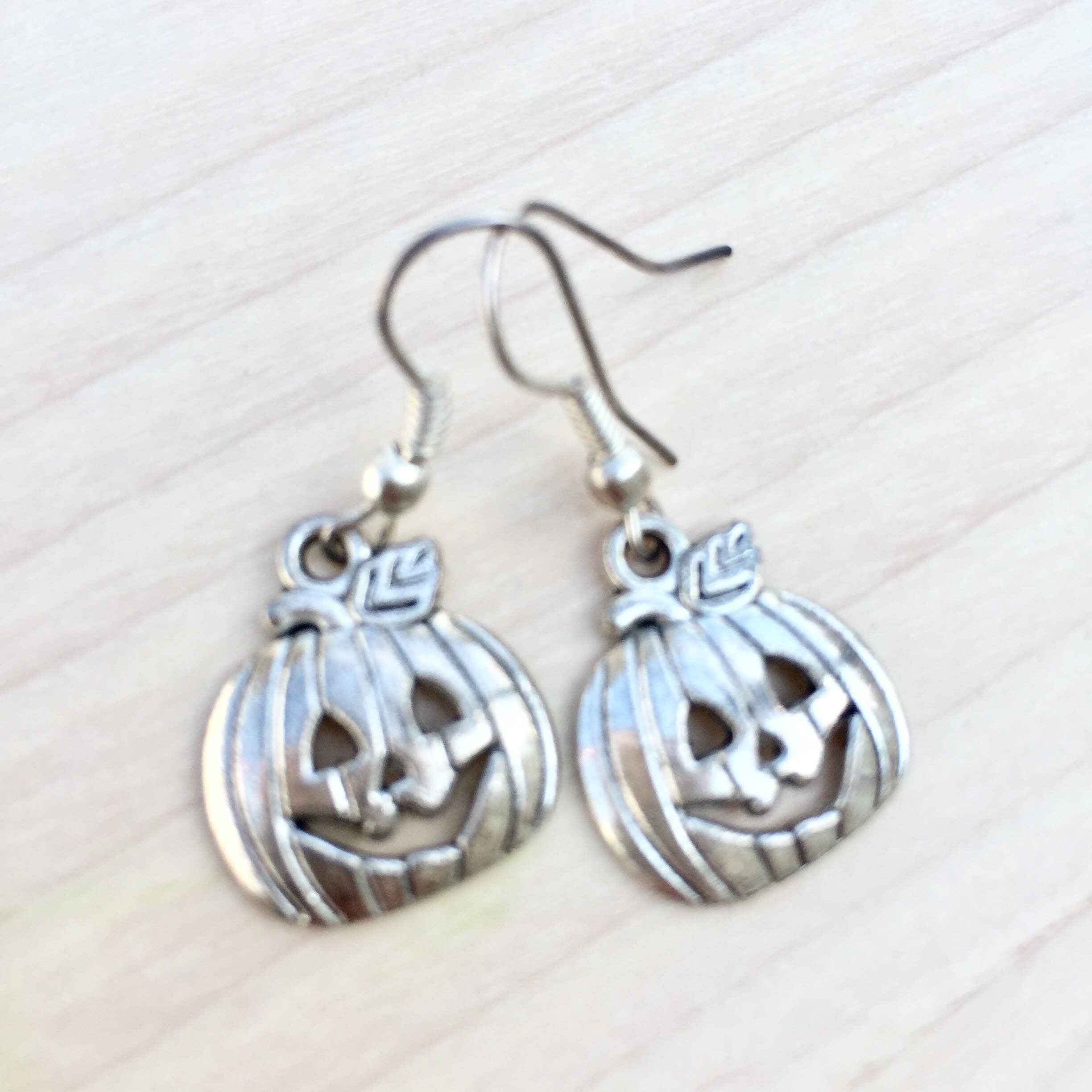 Silver Plated Halloween Pumpkin Earrings, Fun Jewelry