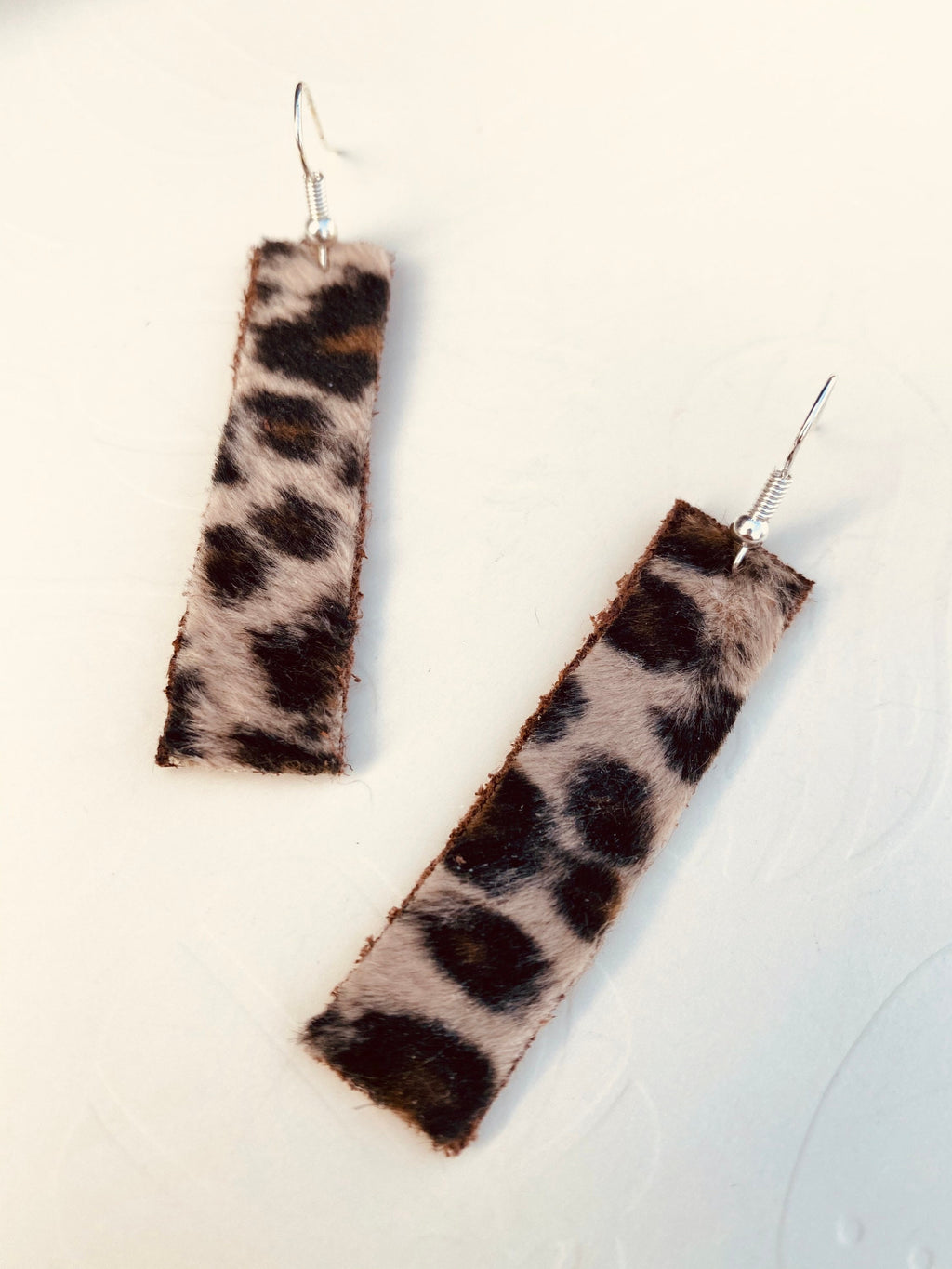 Faux Leopard Print Rectangular Earrings, Burgundy Back