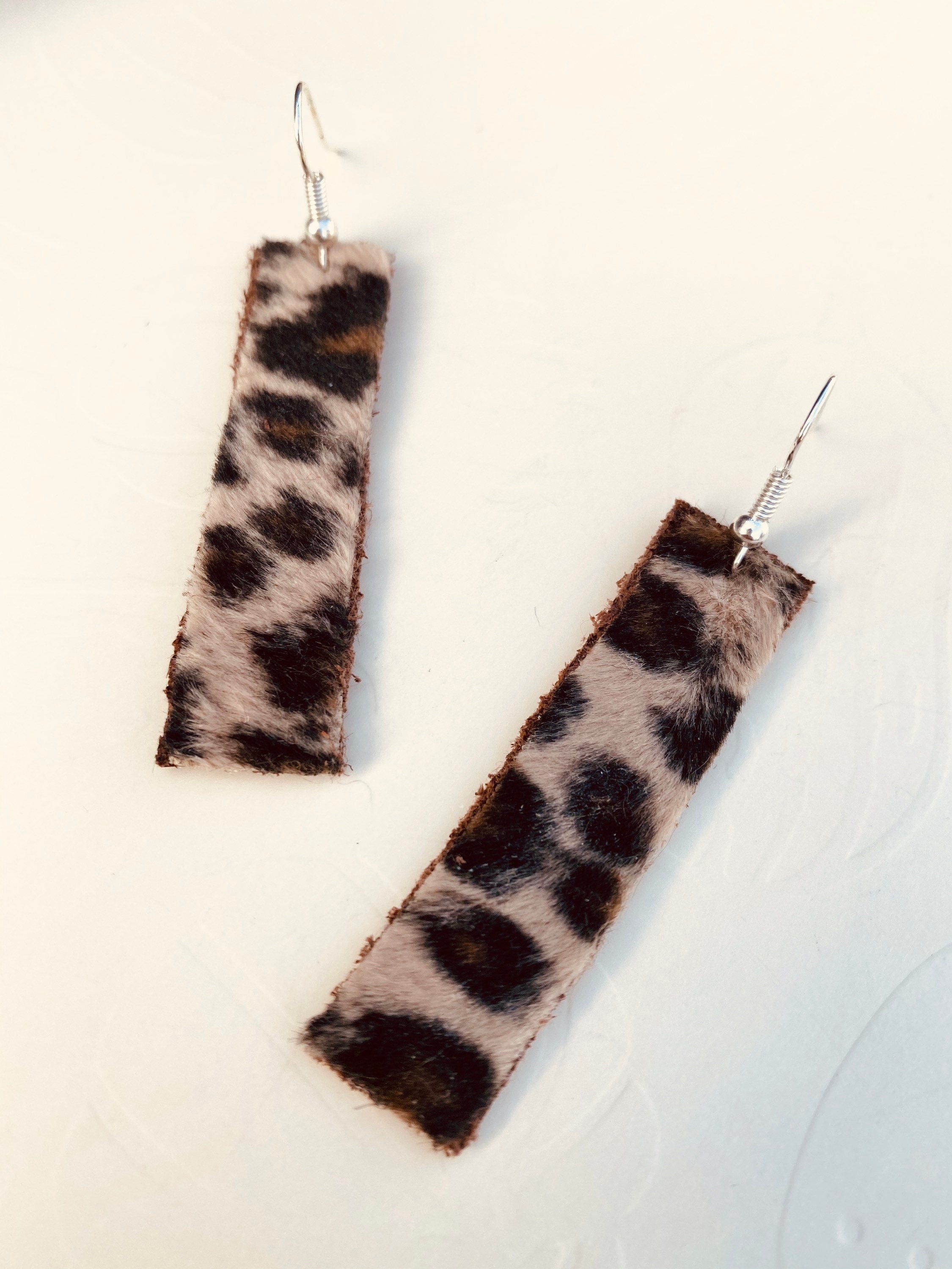 Faux Leopard Print Rectangular Earrings, Burgundy Back