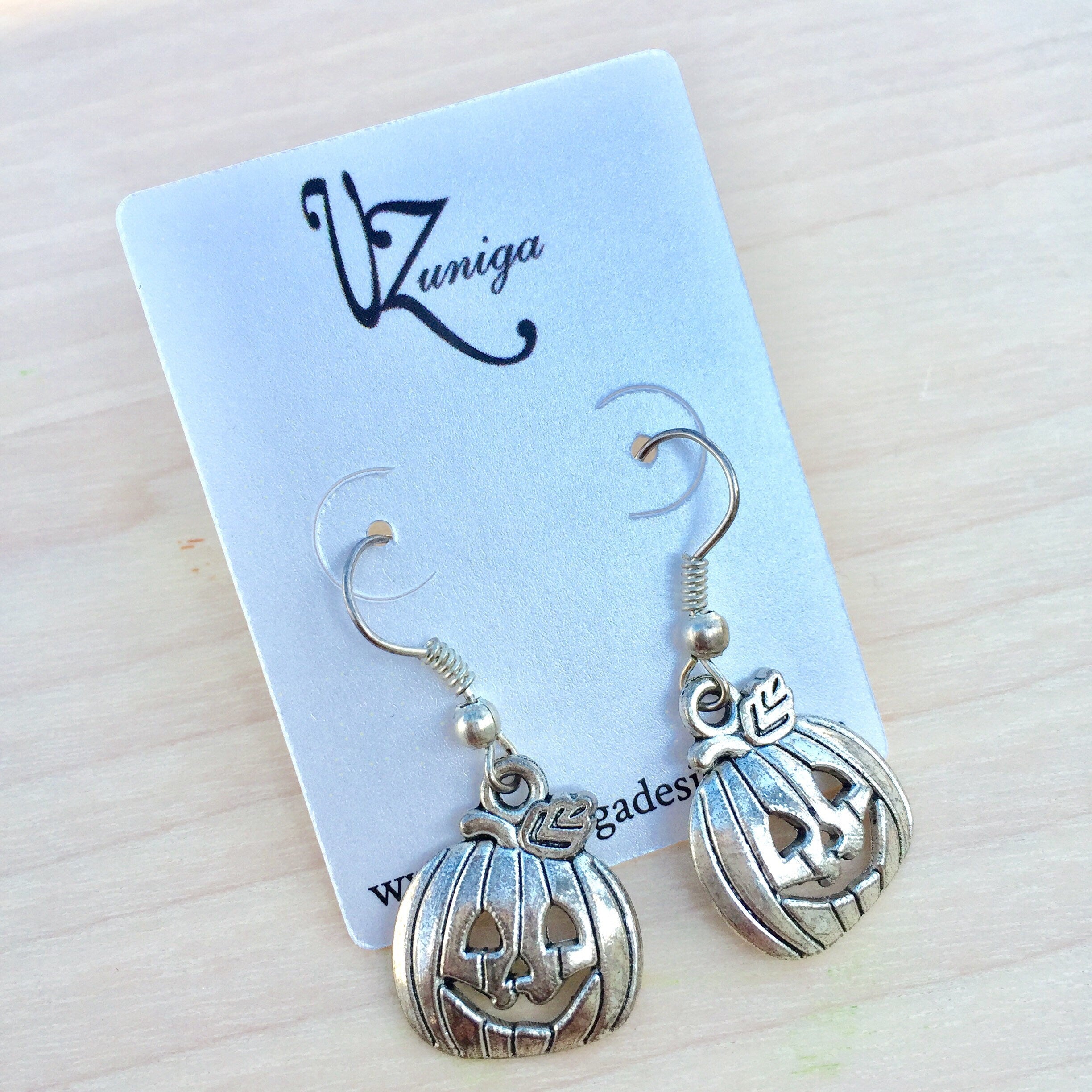 Silver Plated Halloween Pumpkin Earrings, Fun Jewelry
