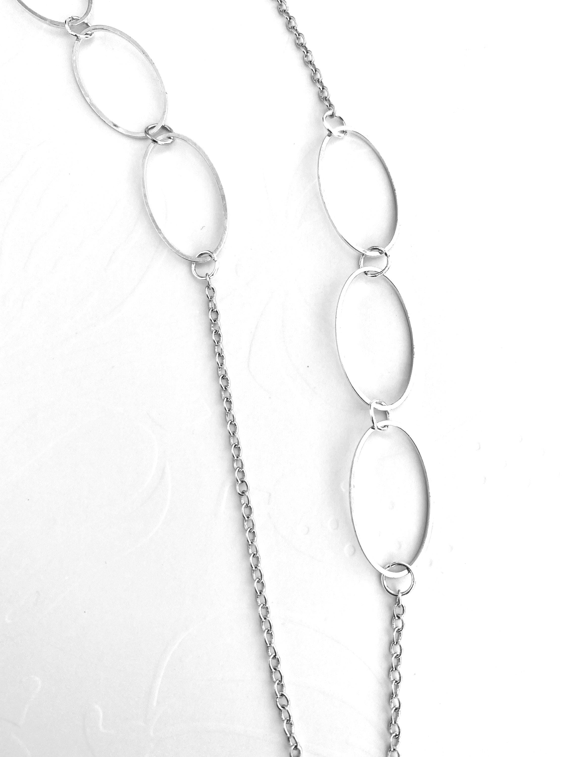 Silver Plated Necklace, Oval Connector Chain, 30 Inch