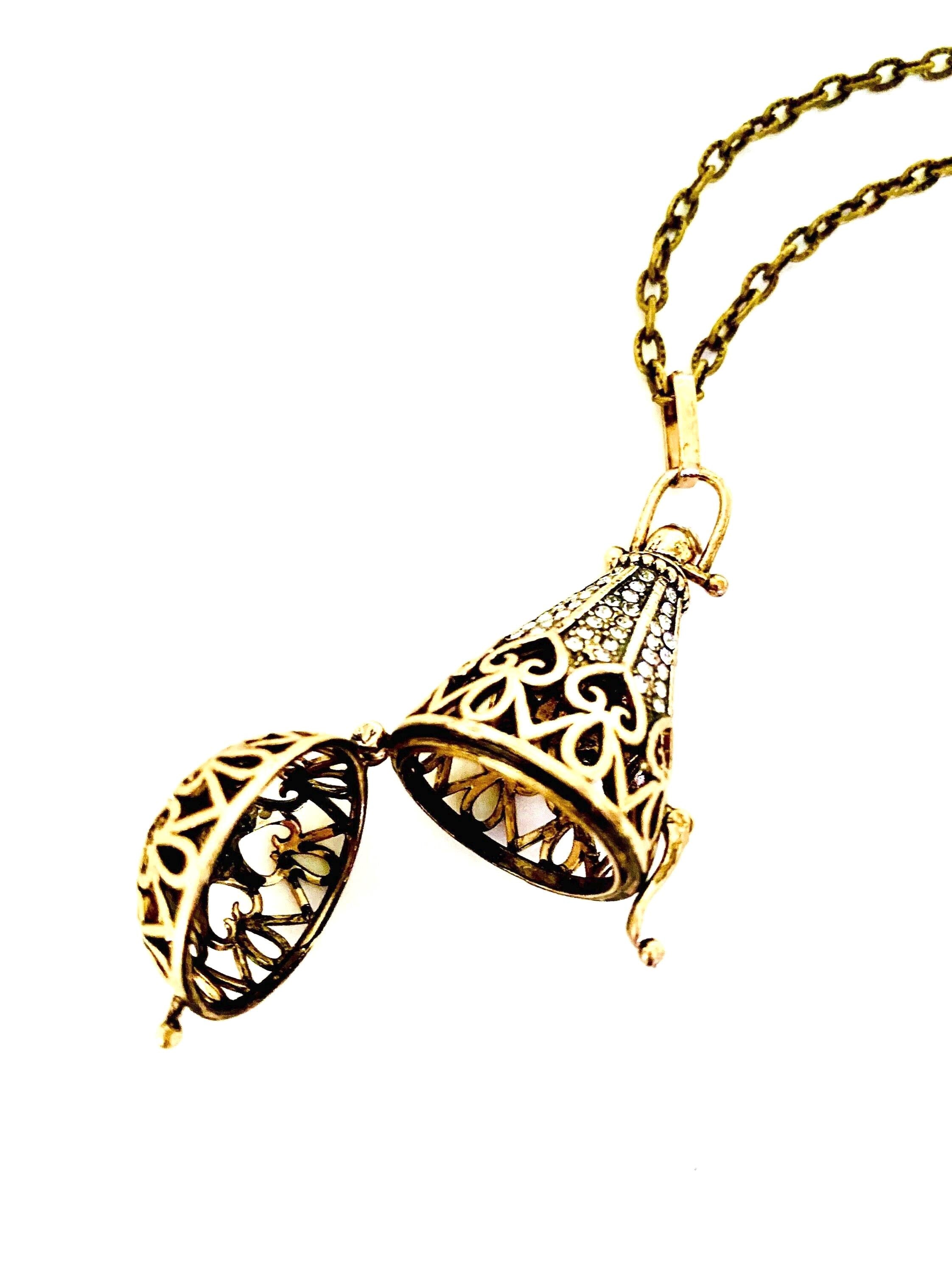 Steampunk Brass Prayer Box Necklace, Secret Compartment Locket (30 inch Chain)
