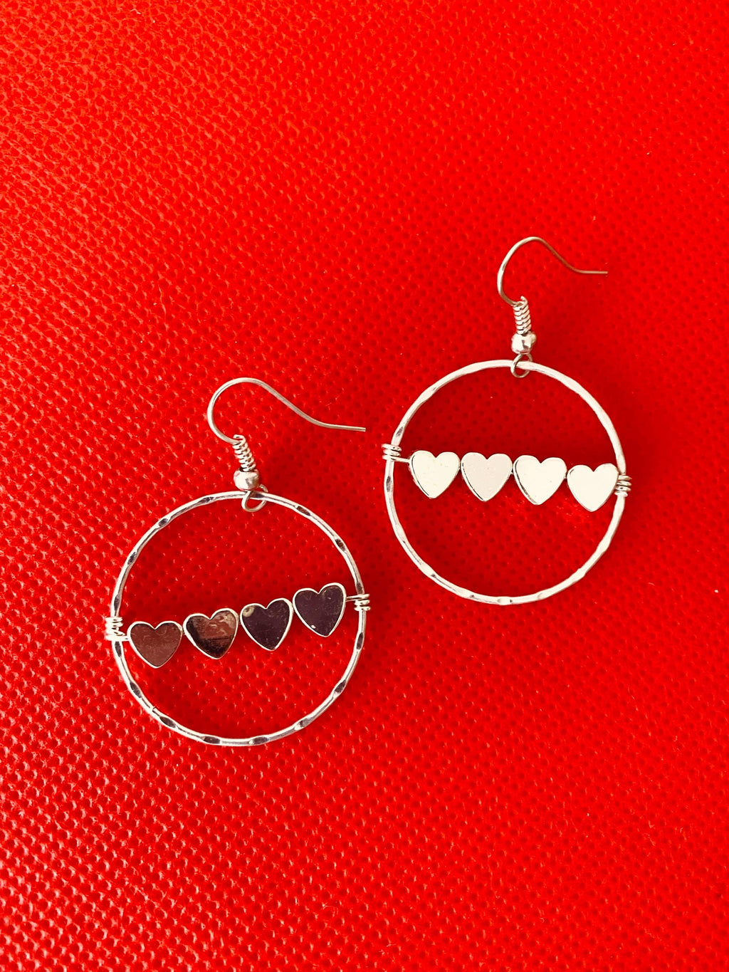 Red Glass Heart Earrings, Silver Plated Hook, Czech Crystals