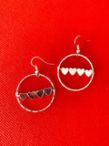 Red Glass Heart Earrings, Silver Plated Hook, Czech Crystals