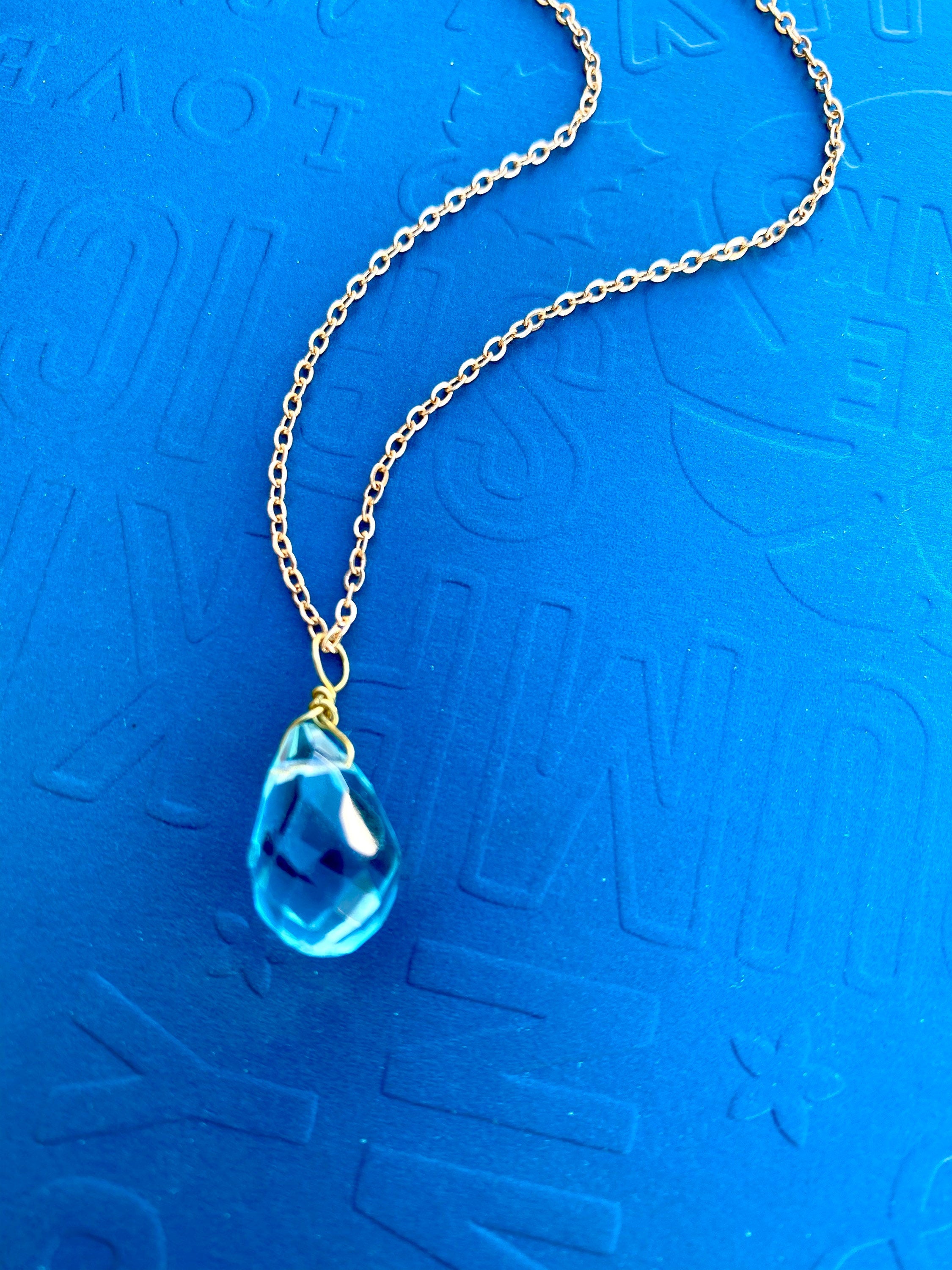 Teardrop Aquamarine Silver Plated Necklace, March Birthstone