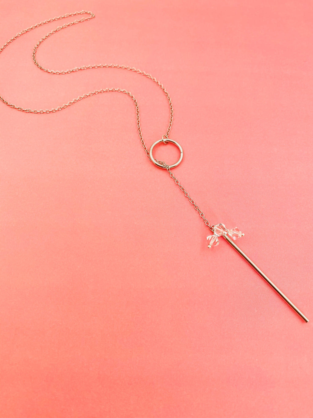 Crystal Lariat Necklace, Silver Chain, Chic Minimalist Jewelry