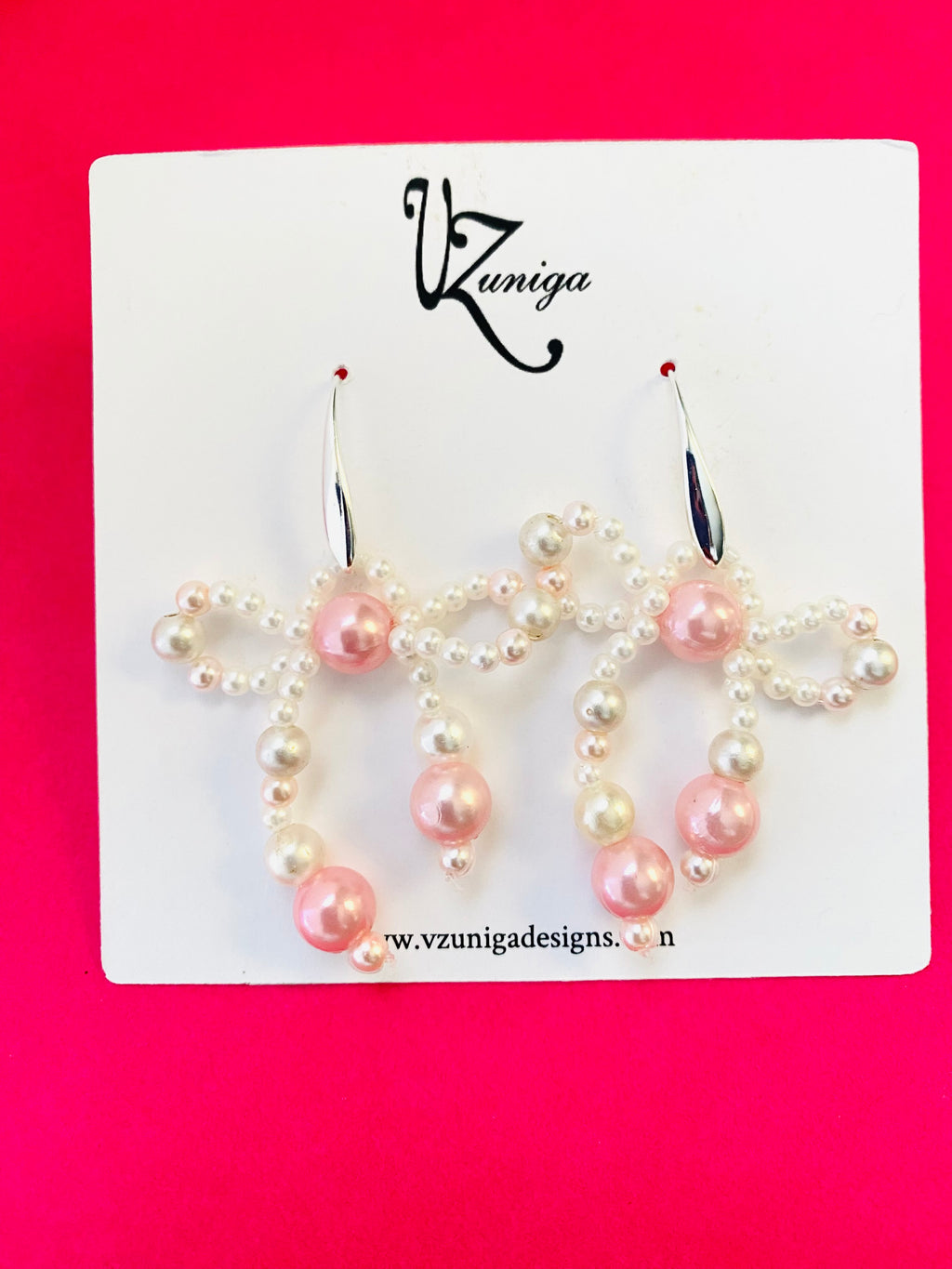 Pink and White Bow Earrings