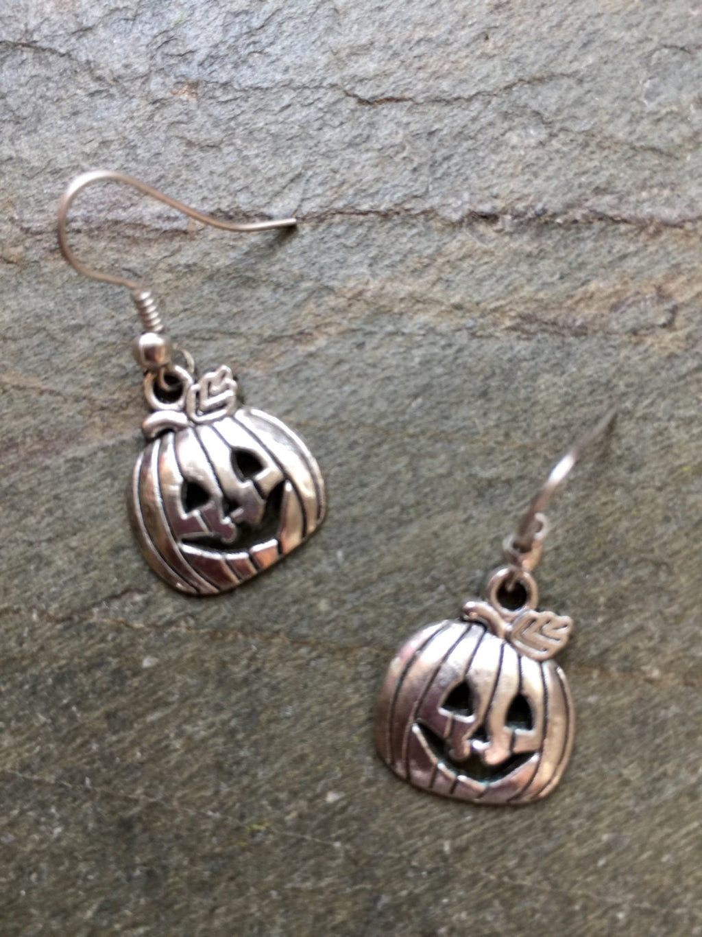Silver Plated Halloween Pumpkin Earrings, Fun Jewelry