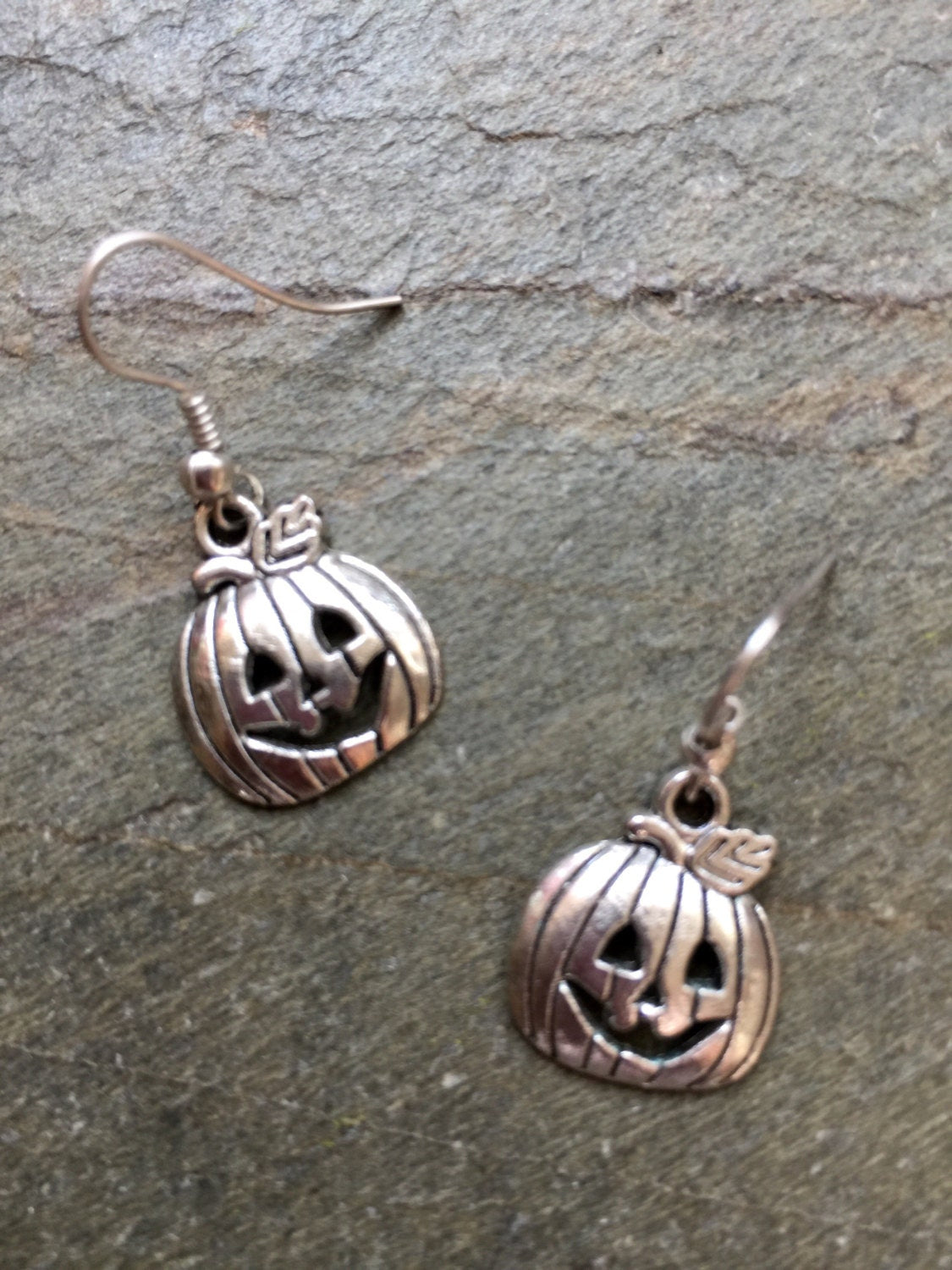 Silver Plated Halloween Pumpkin Earrings, Fun Jewelry