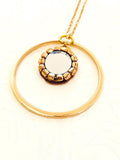 Mirror Pendant Necklace, 30" Gold Plated Circular Necklace