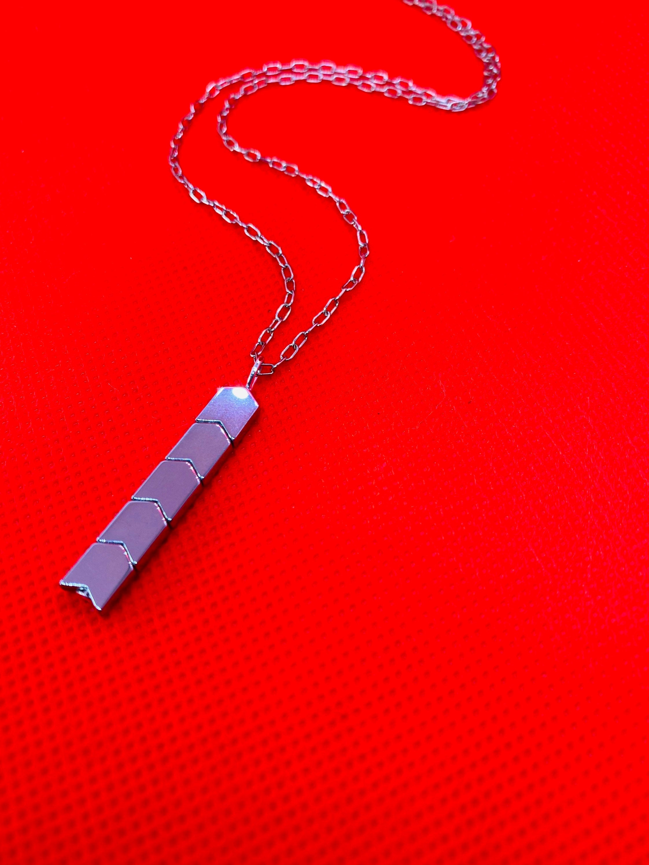 Hematite Pendant Necklace, Silver Plated Chain, Geometric Jewelry