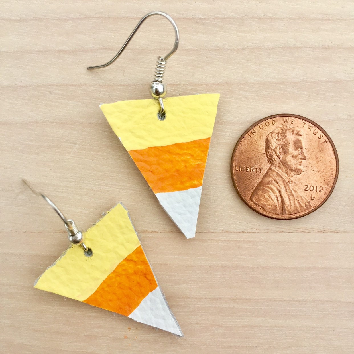 Candy Corn Leather Earrings, Hand-Painted Halloween Jewelry