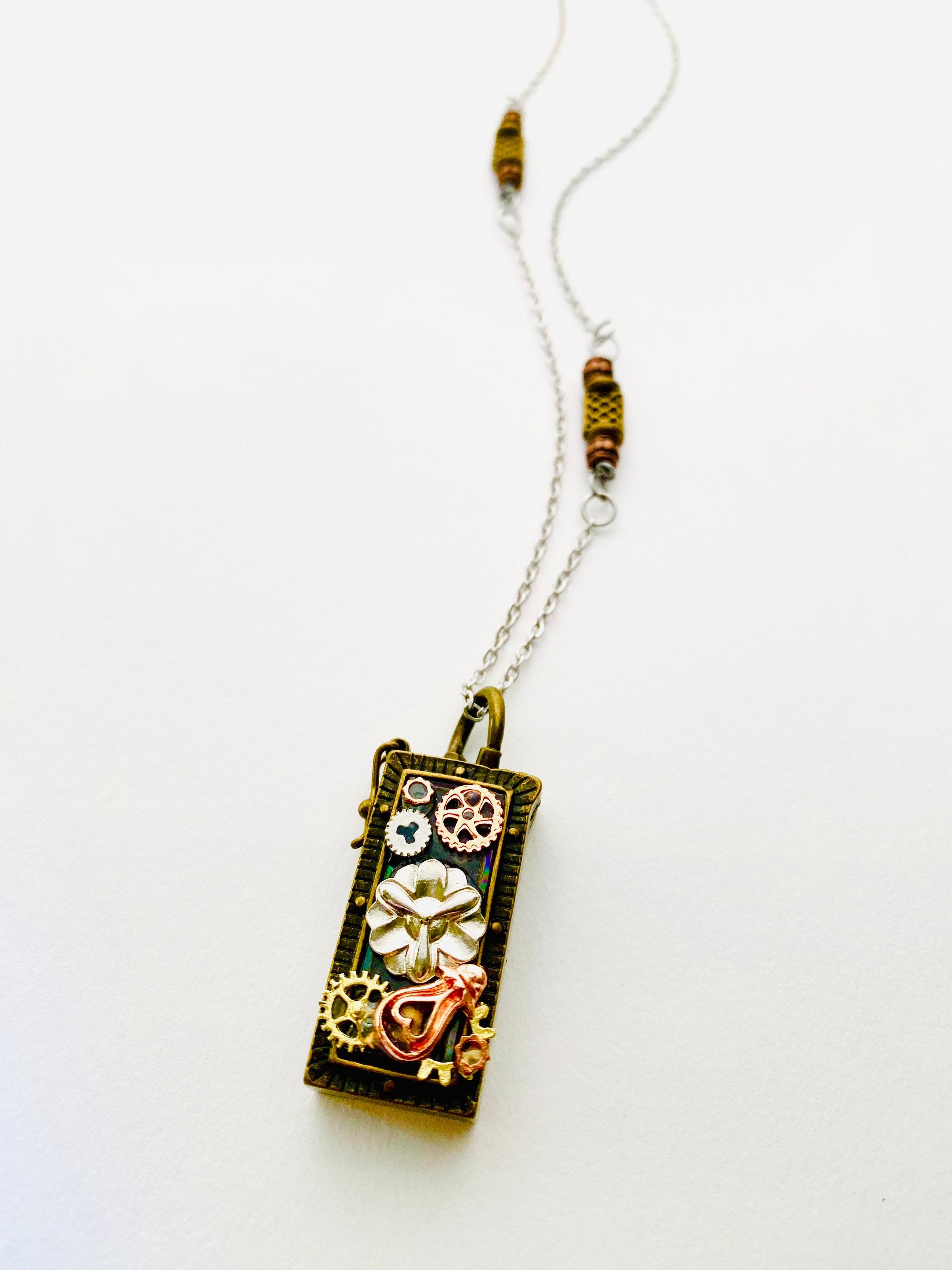 Steampunk Prayer Box Locket Necklace, Secret Compartment, Filigree Pendant