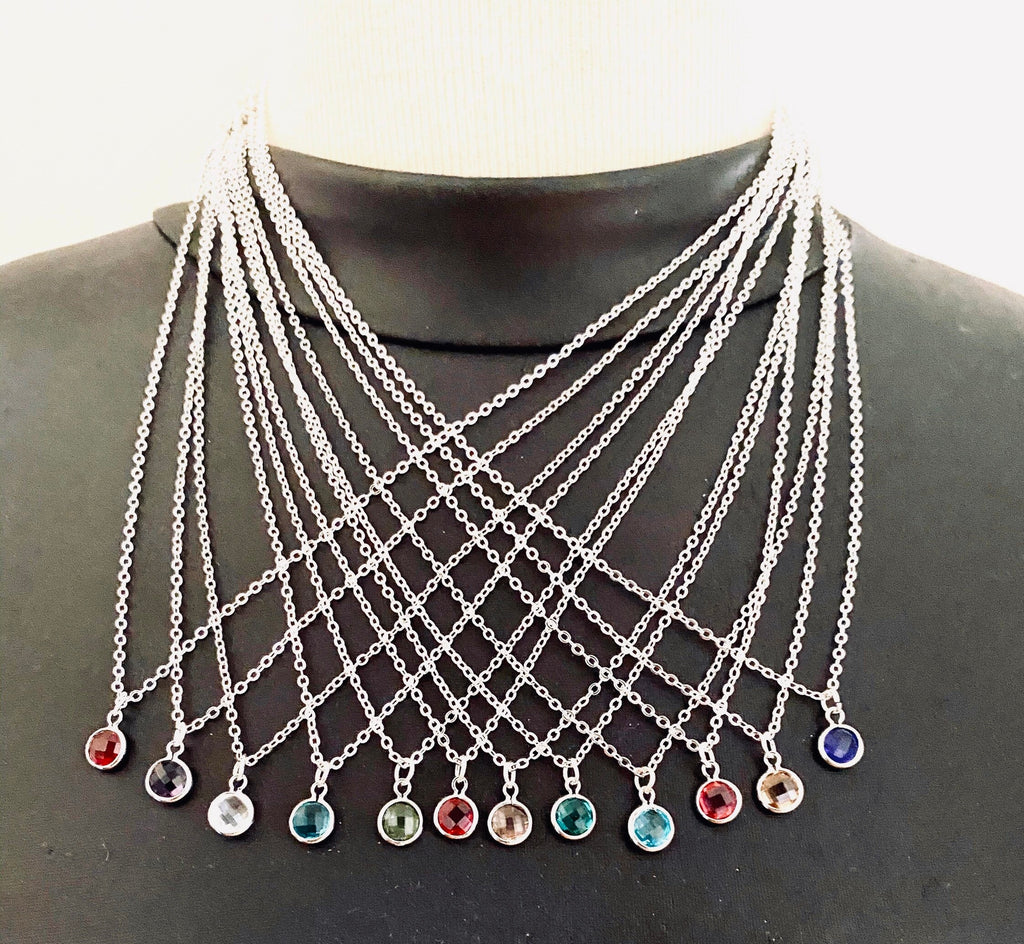 Silver Plated Swarovski Birthstone Charm Necklace