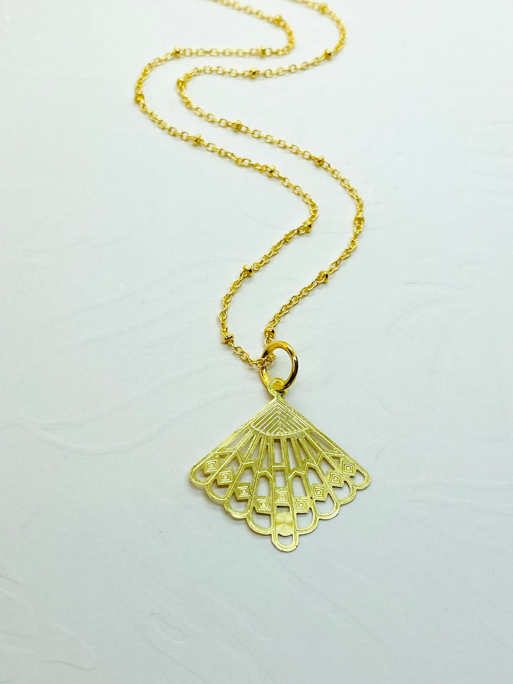 Gold Plated Filigree Fan Necklace, Elegant Gift for Her