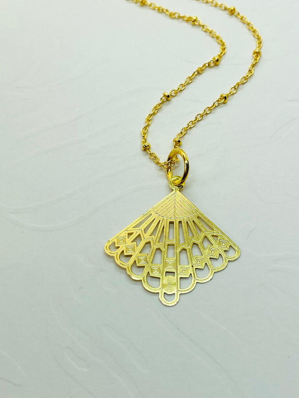 Gold Plated Filigree Fan Necklace, Elegant Gift for Her