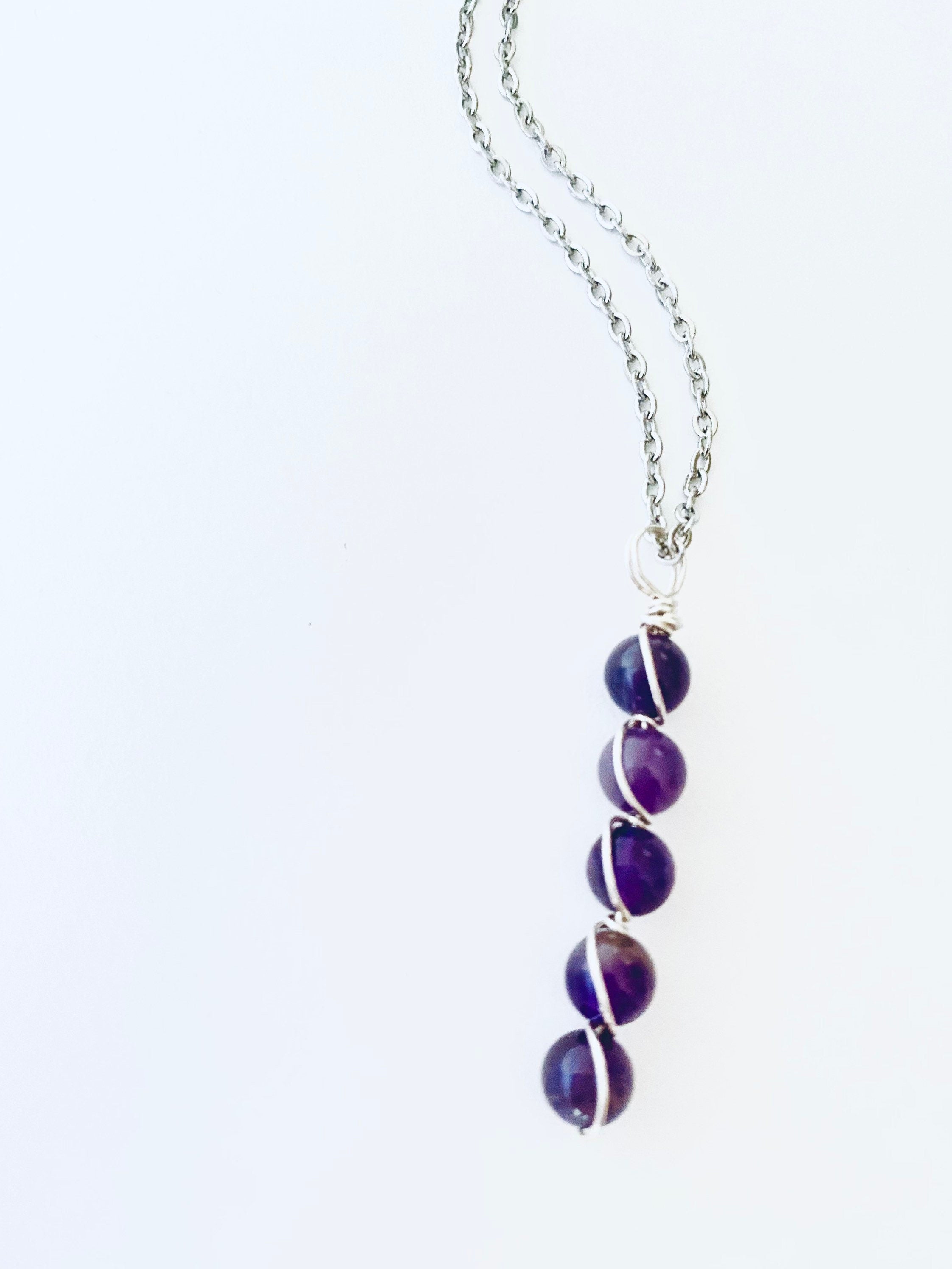 Amethyst Gemstone Necklace, Sterling Silver Wrapped, Spiritual Balance