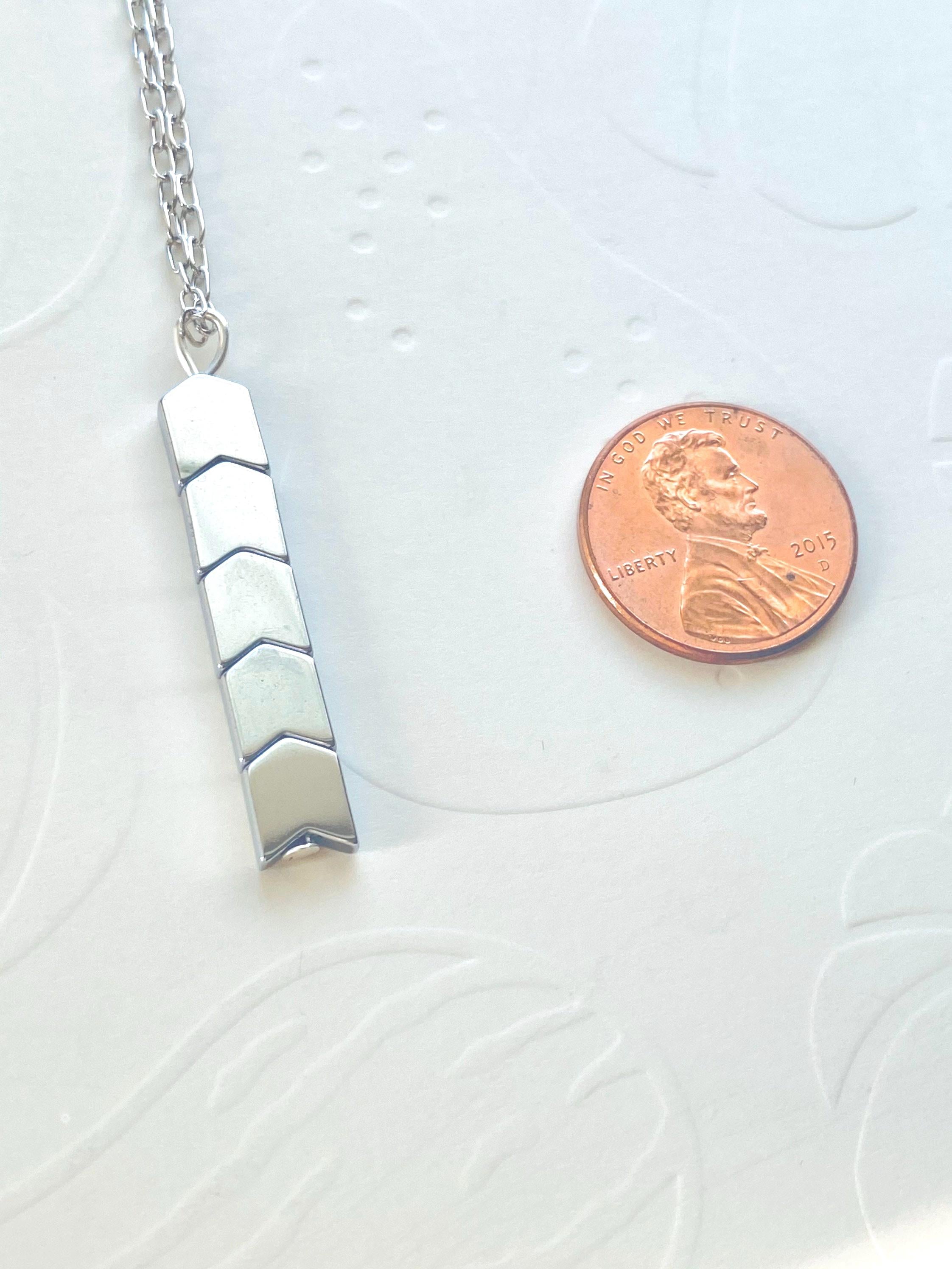 Hematite Pendant Necklace, Silver Plated Chain, Geometric Jewelry