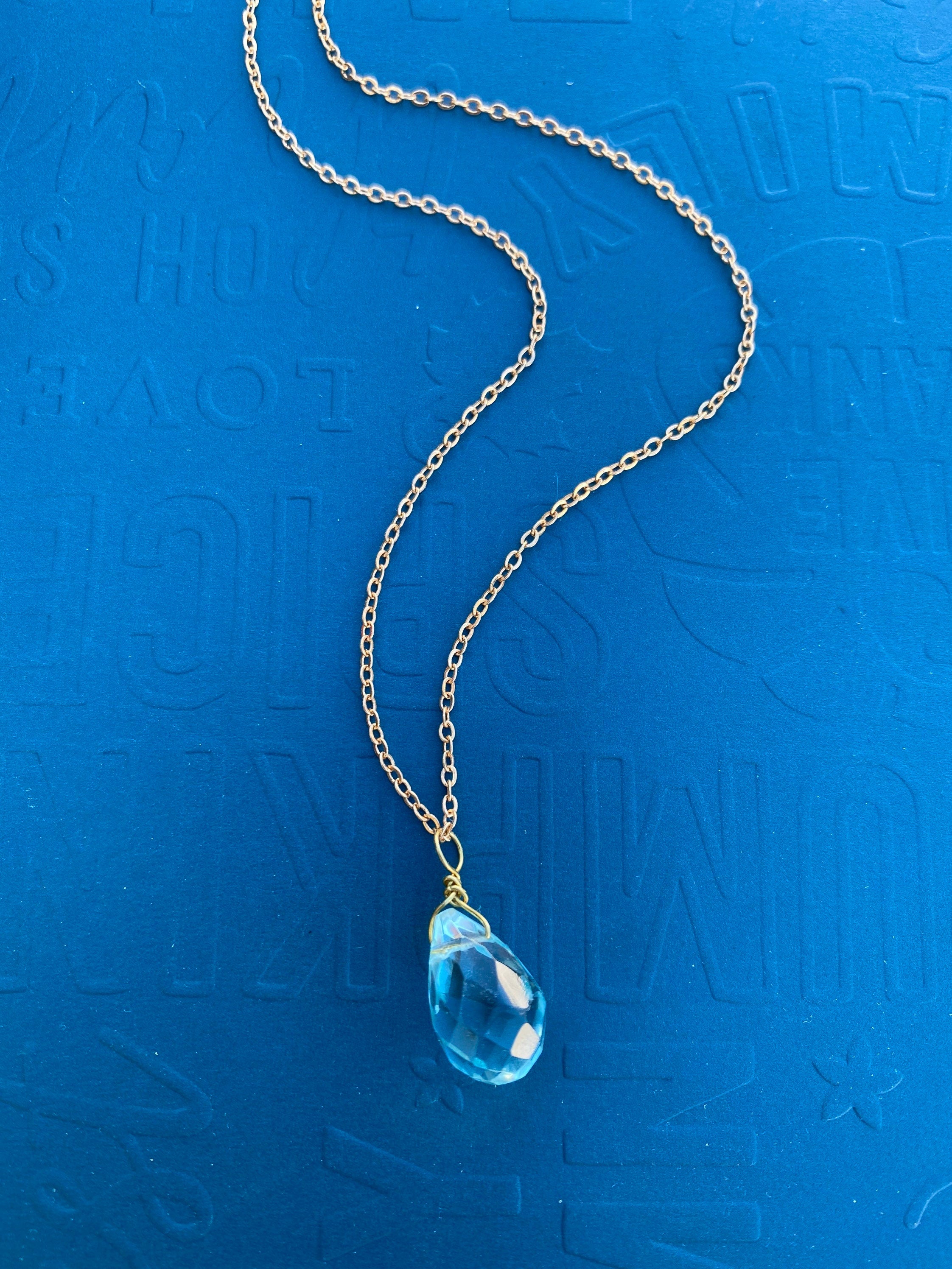 Teardrop Aquamarine Silver Plated Necklace, March Birthstone