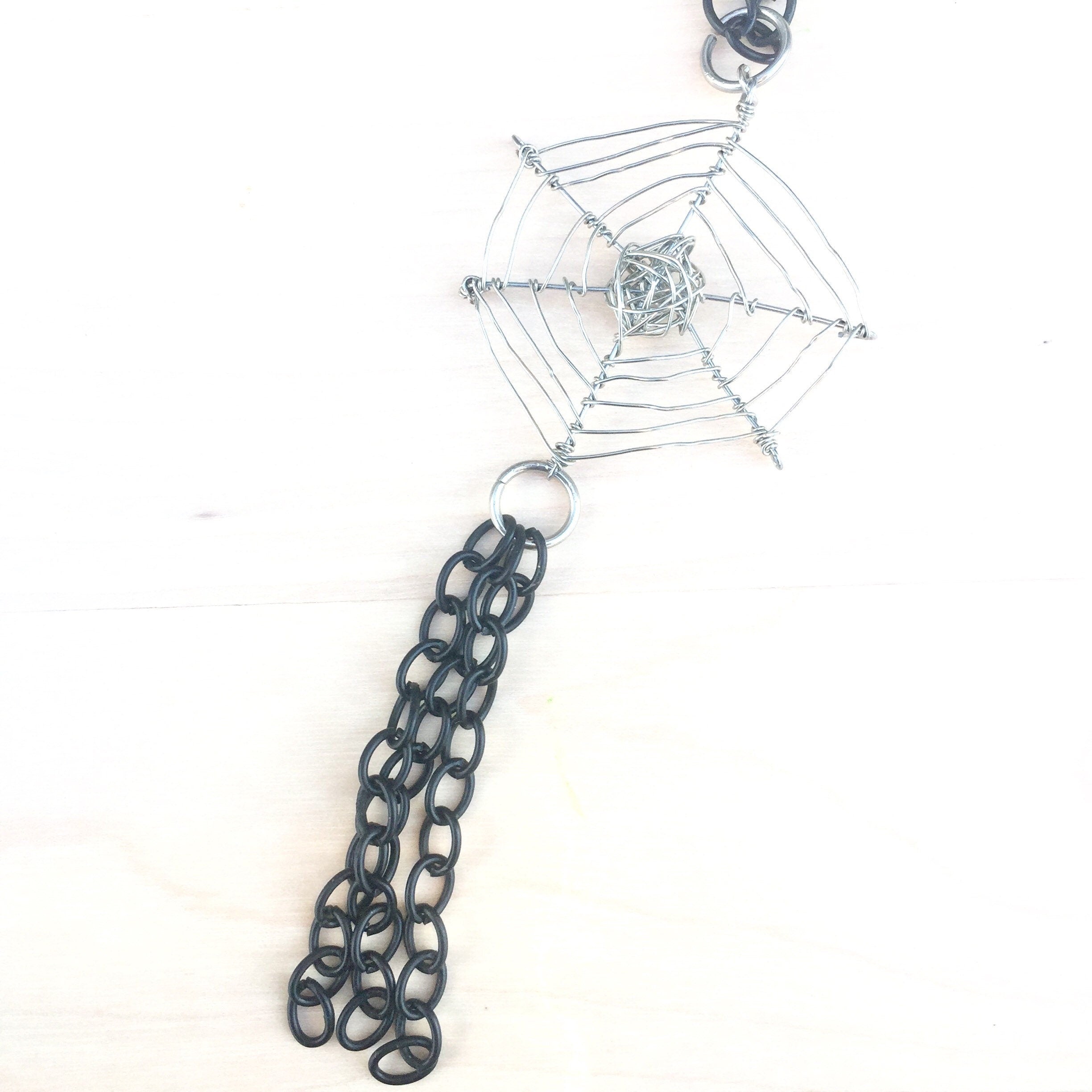 Halloween Spider Web Necklace, Silver Plated, Black Cable Chain