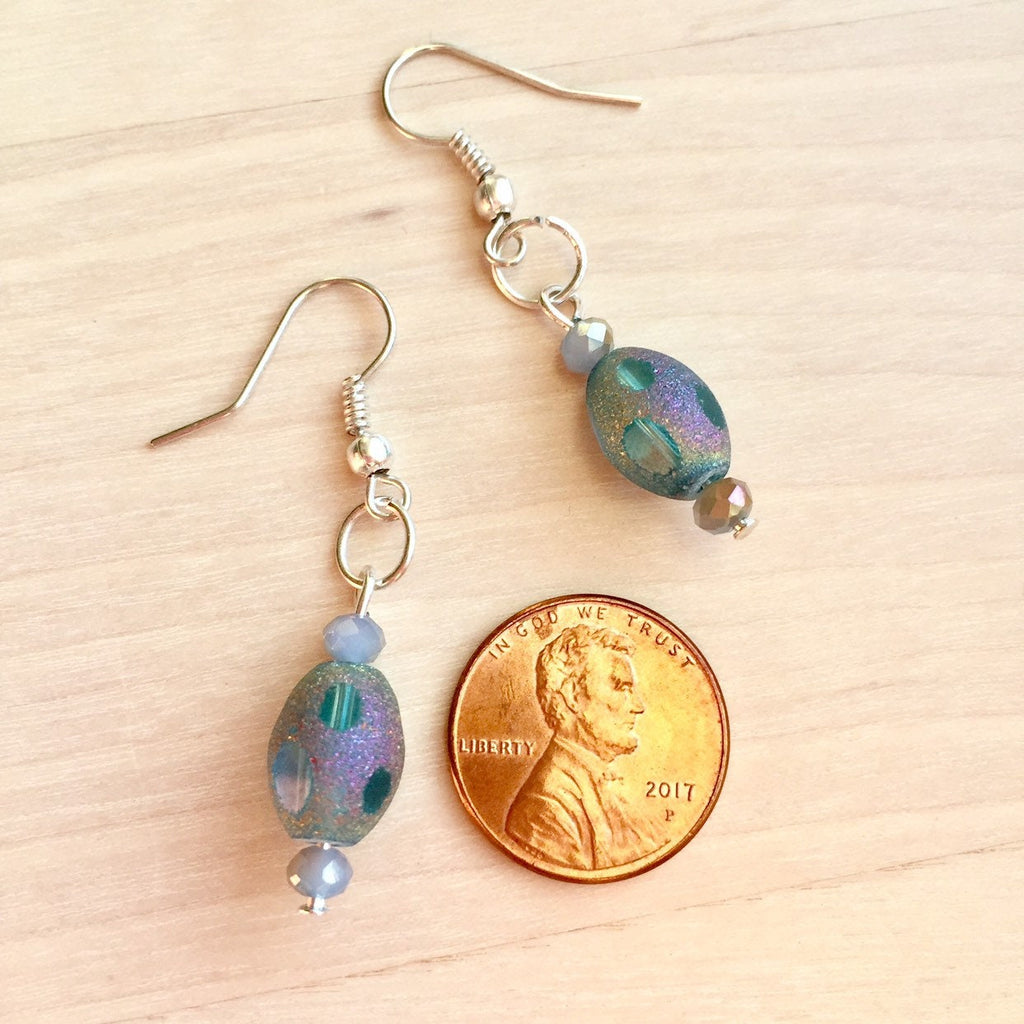 Iridescent Blue Dangle Earrings, Easter Egg Style