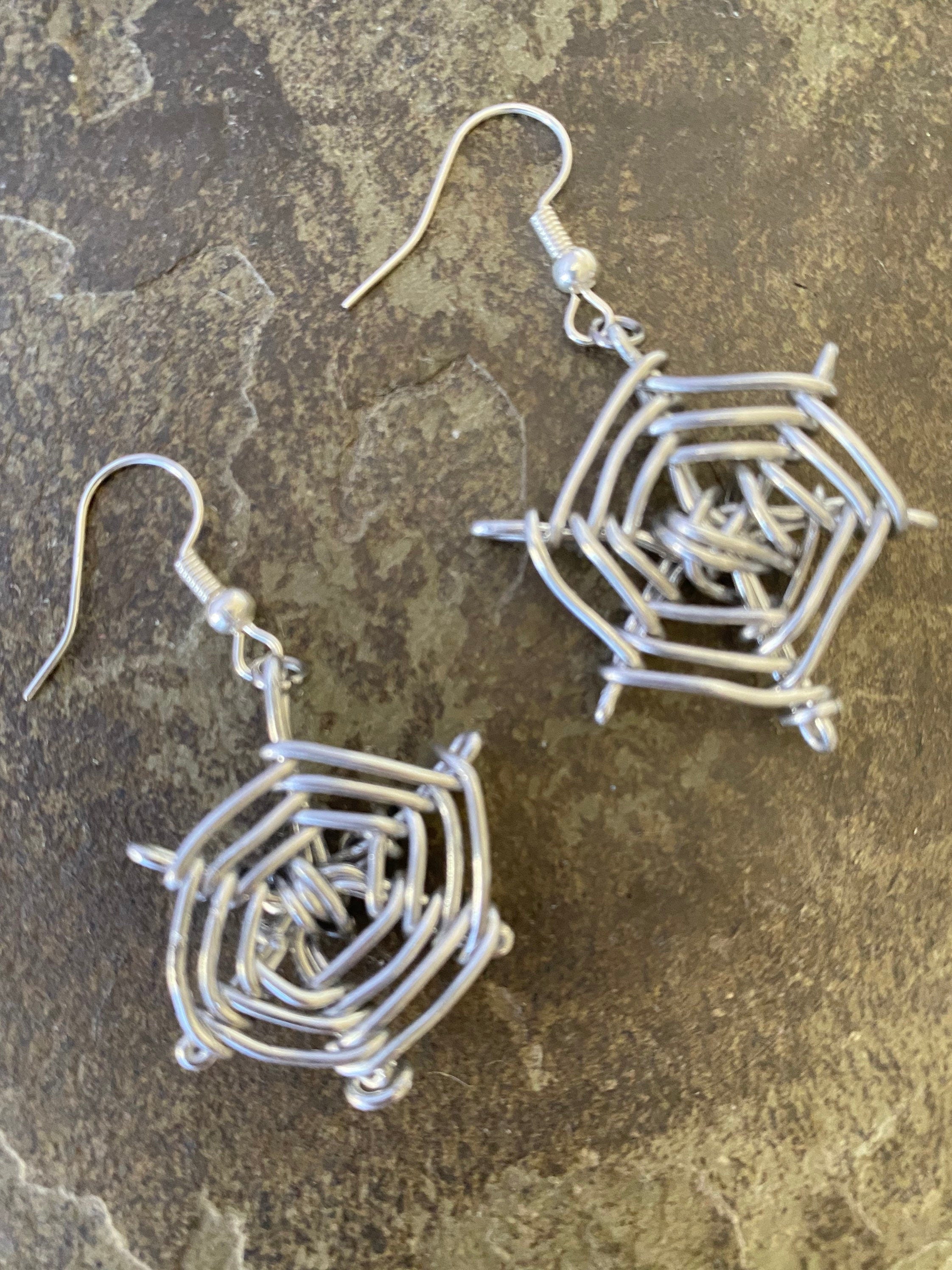Handmade Silver Plated Spider Web Halloween Earrings