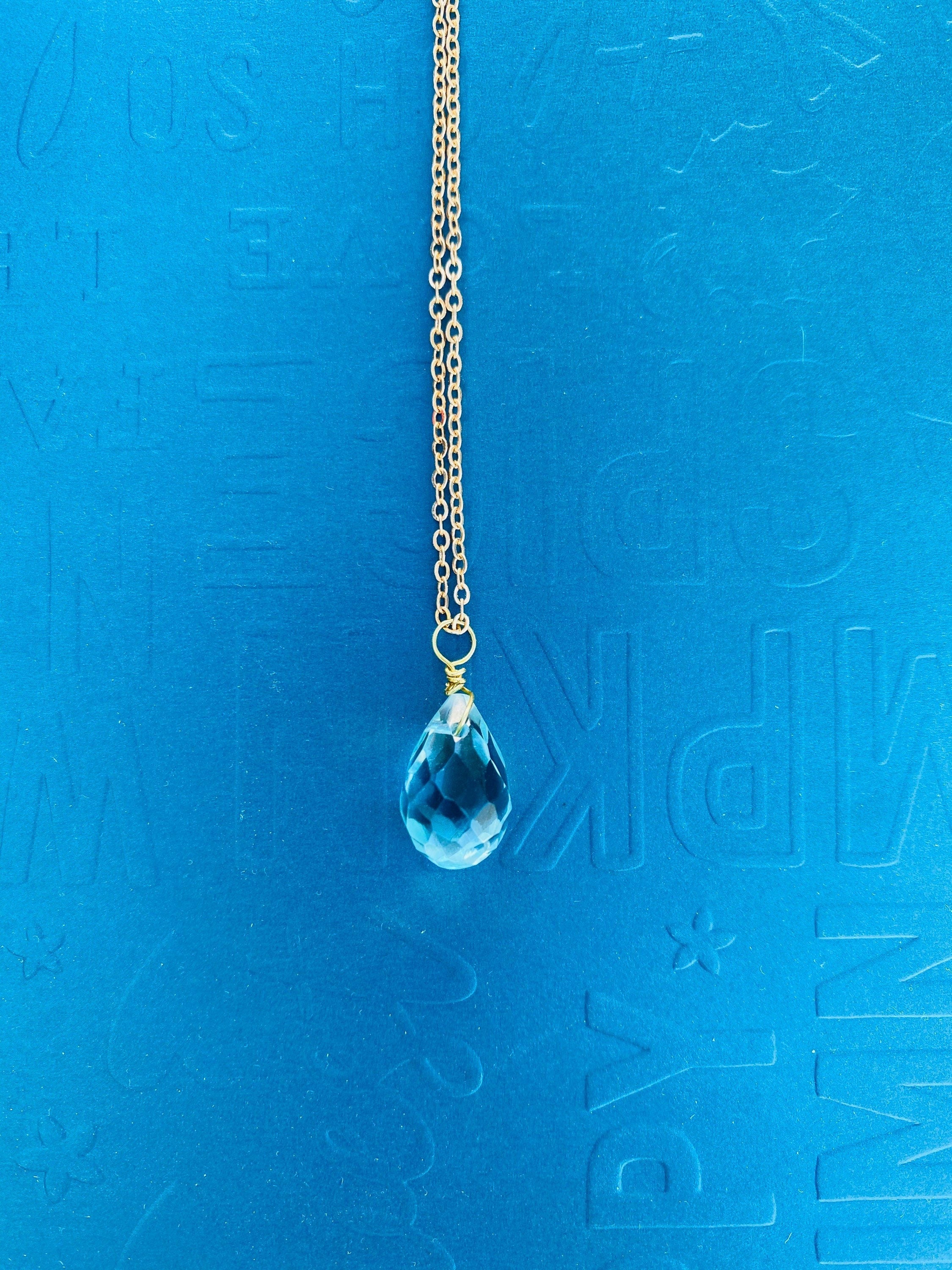 Teardrop Aquamarine Silver Plated Necklace, March Birthstone
