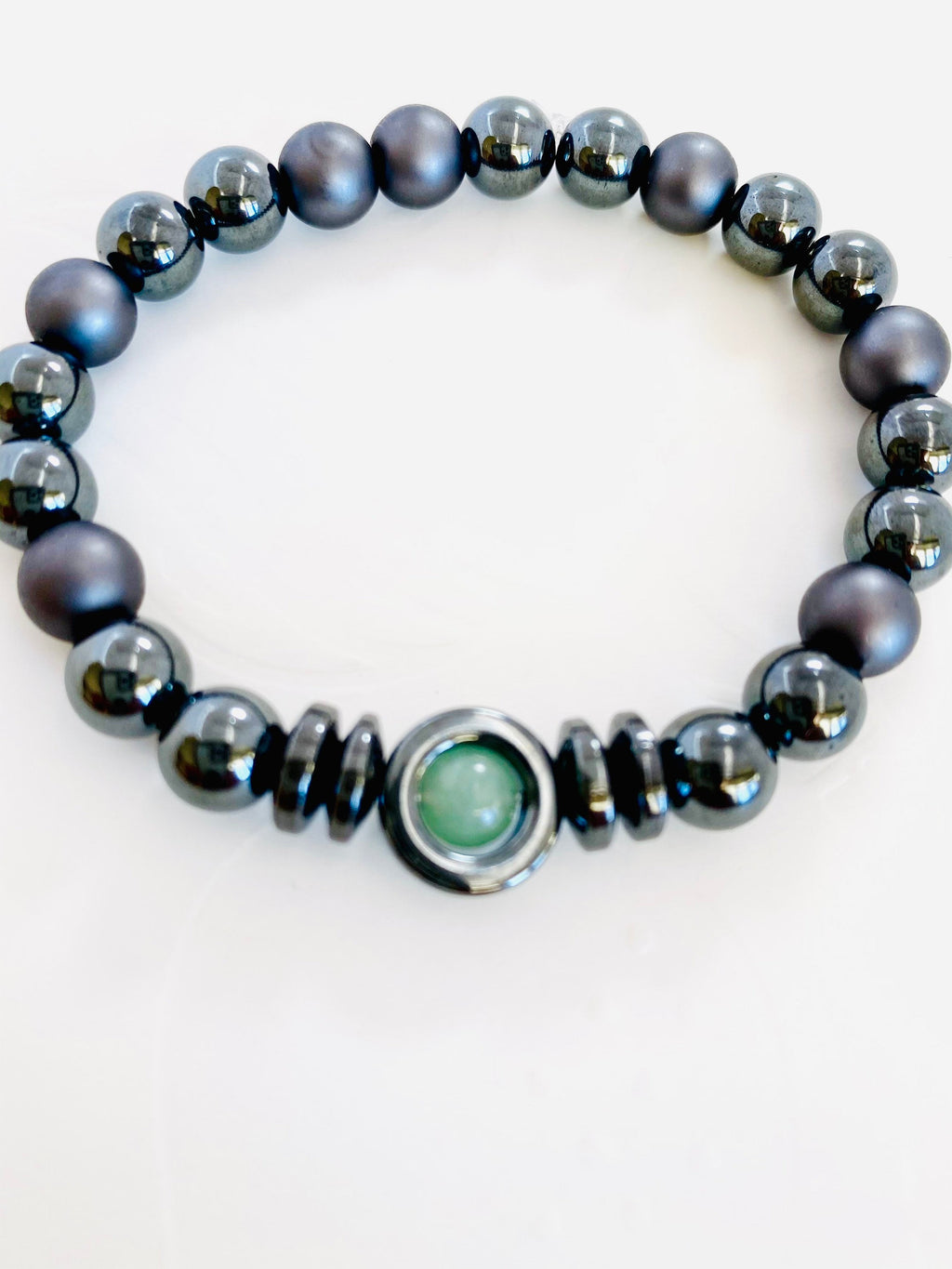 Jade Hematite Gemstone Stretch Bracelet, Unisex Healing Jewelry