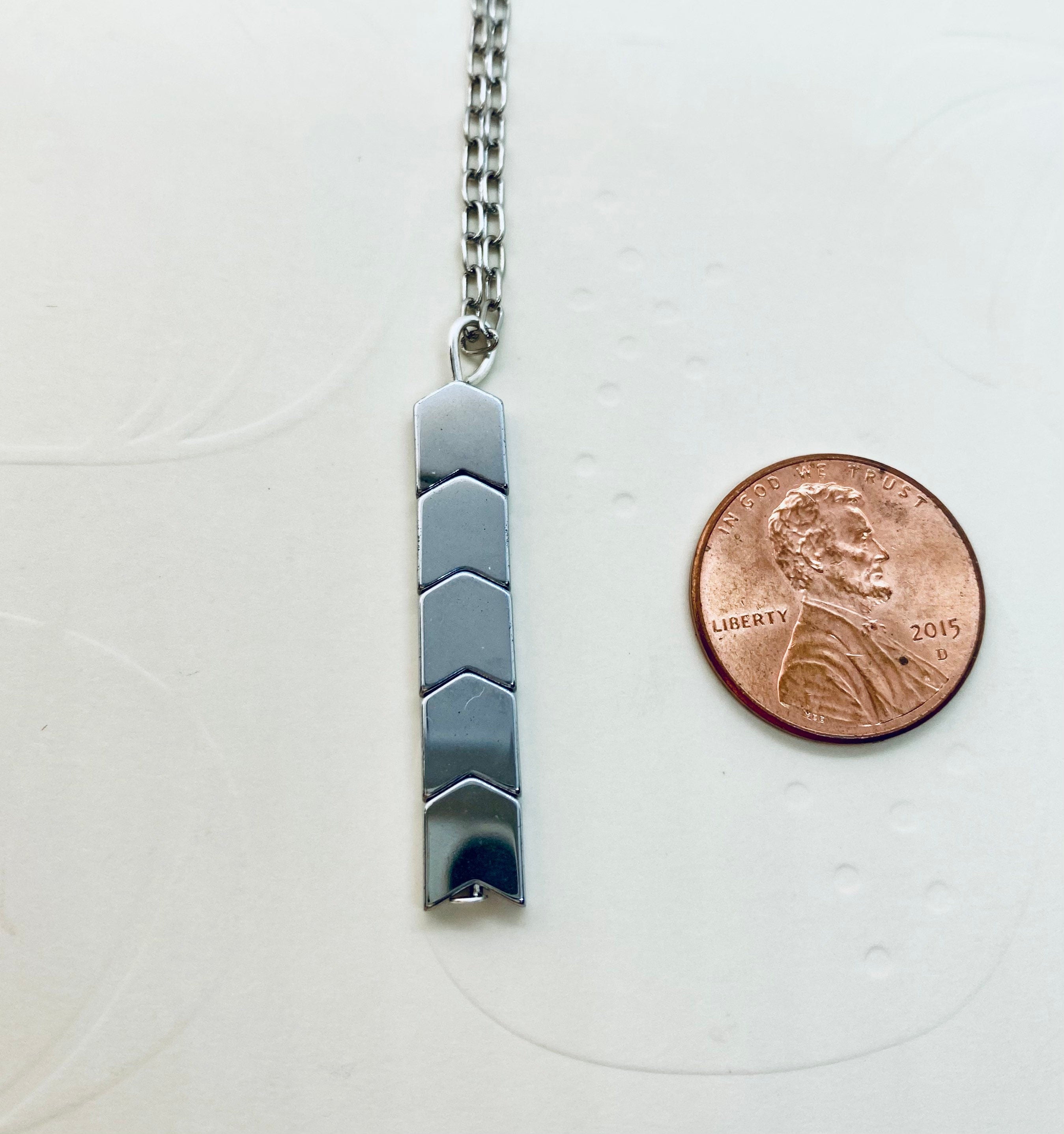 Hematite Pendant Necklace, Silver Plated Chain, Geometric Jewelry