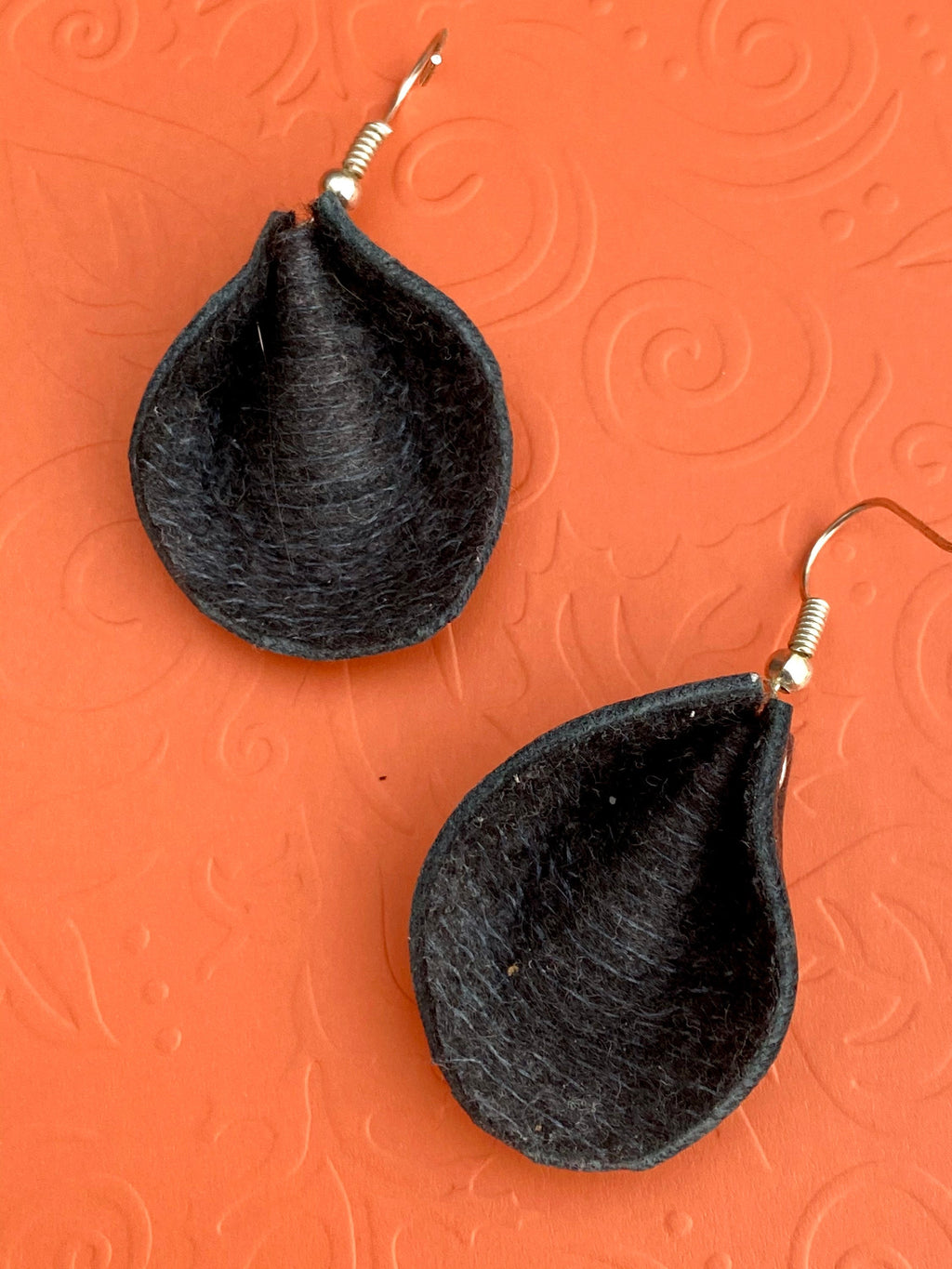 Black leather earrings, teardrop leather earrings, Fall leather earrings, black and silver leather earrings, sexy leather, gift ideas, soft