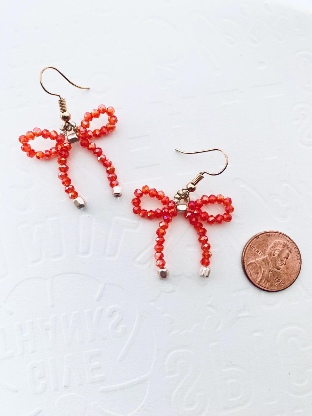 Halloween Crystal Bow Earrings, Orange Beaded Festive Jewelry