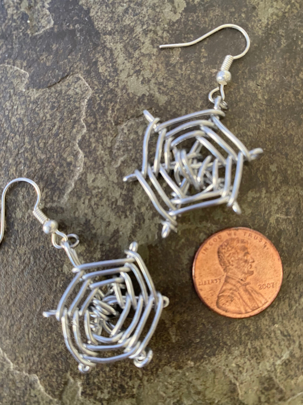 Handmade Silver Plated Spider Web Halloween Earrings