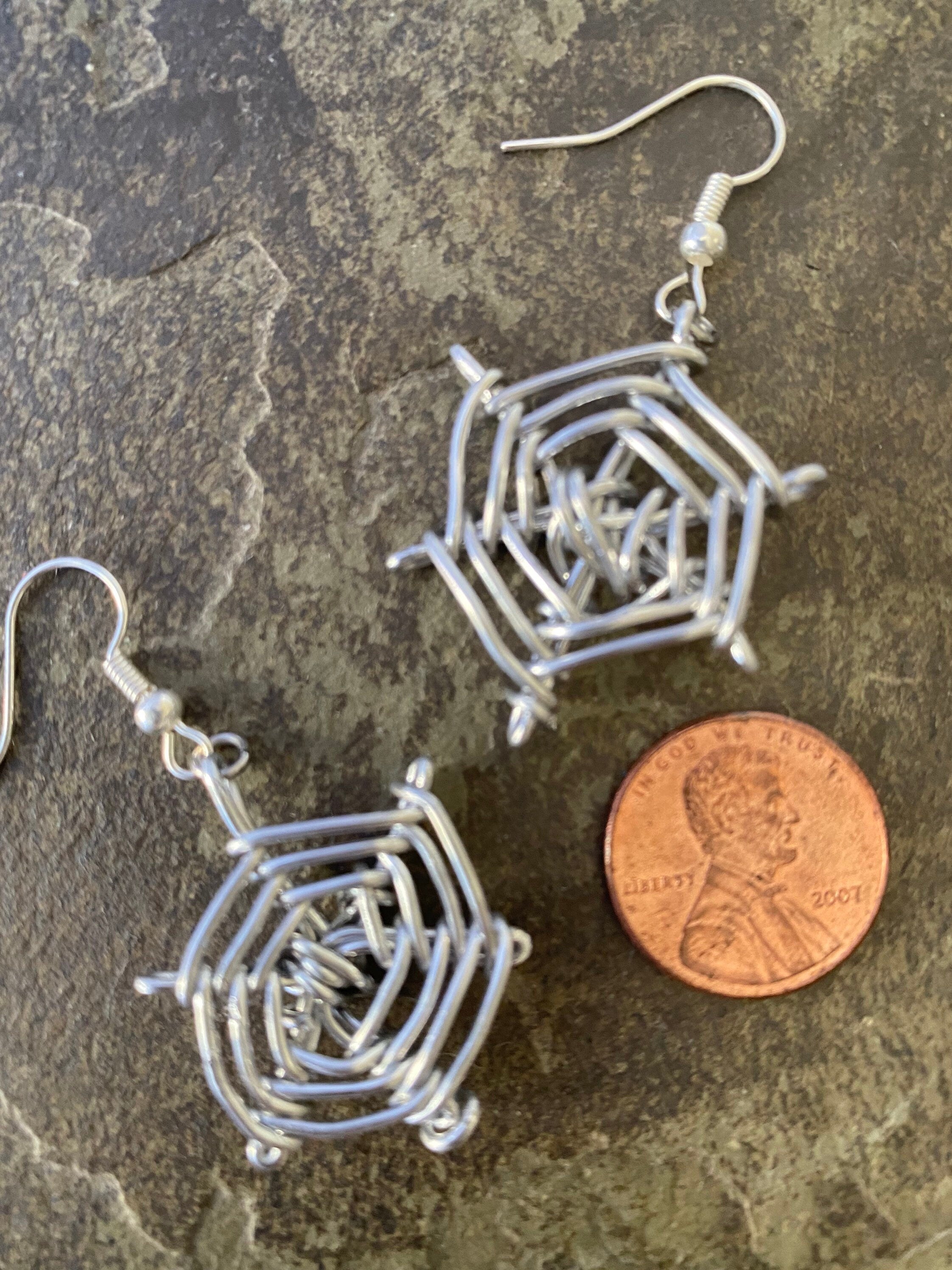 Handmade Silver Plated Spider Web Halloween Earrings