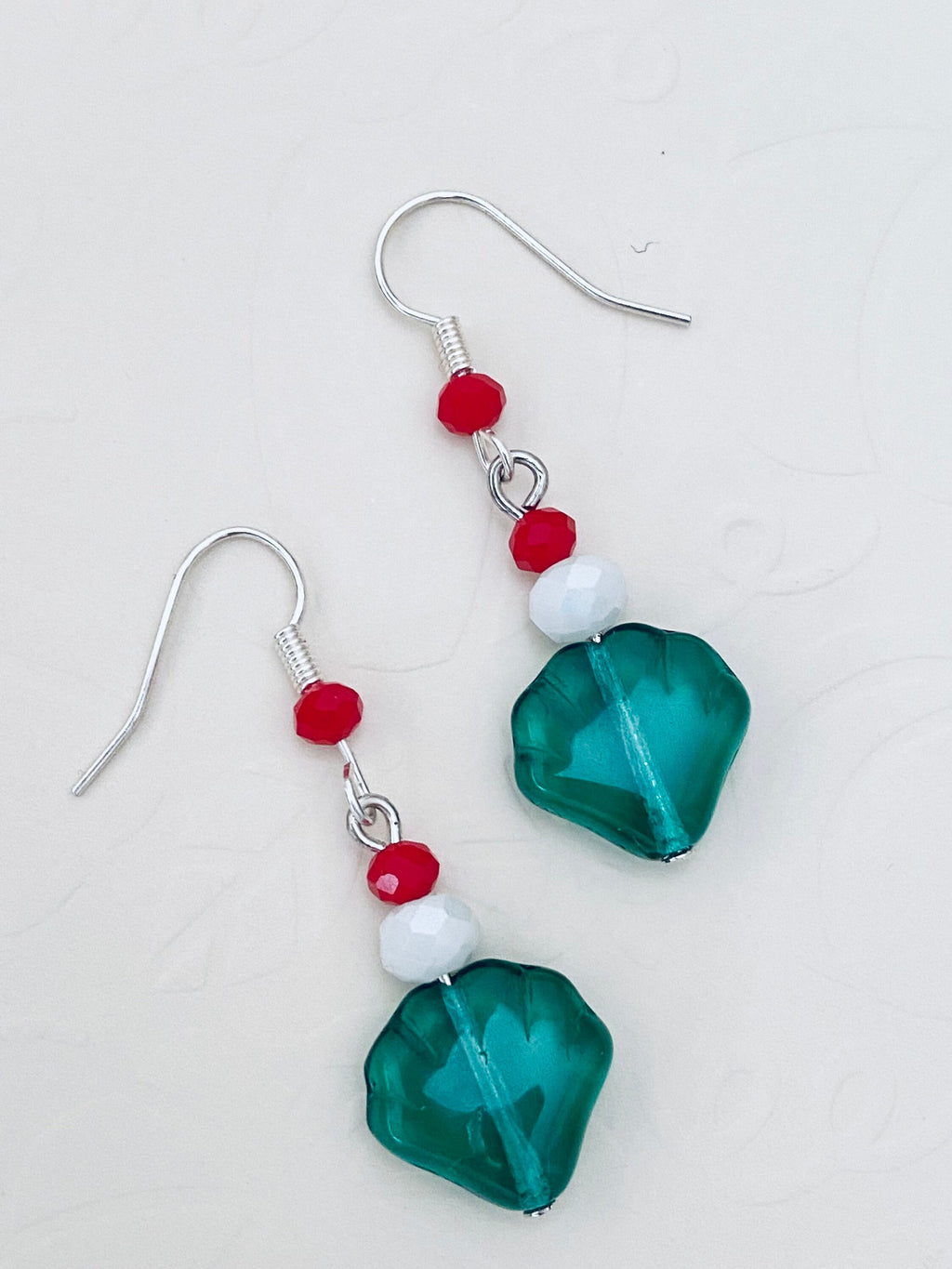 Festive Christmas Bead Dangle Earrings, Holiday Jewelry