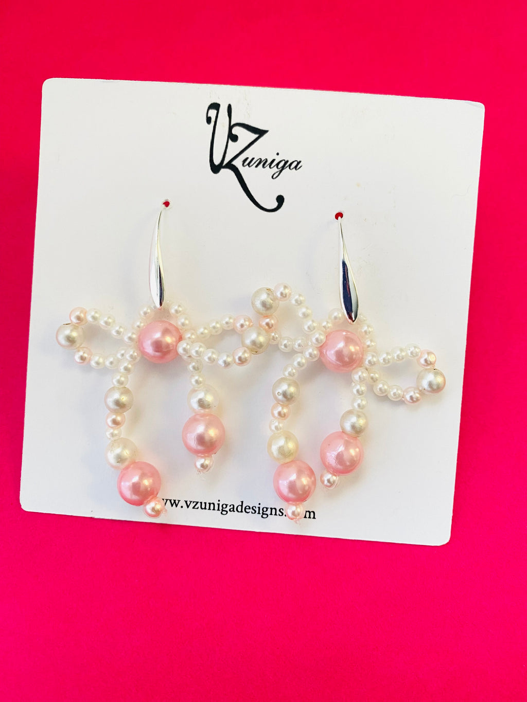 Pink and White Bow Earrings