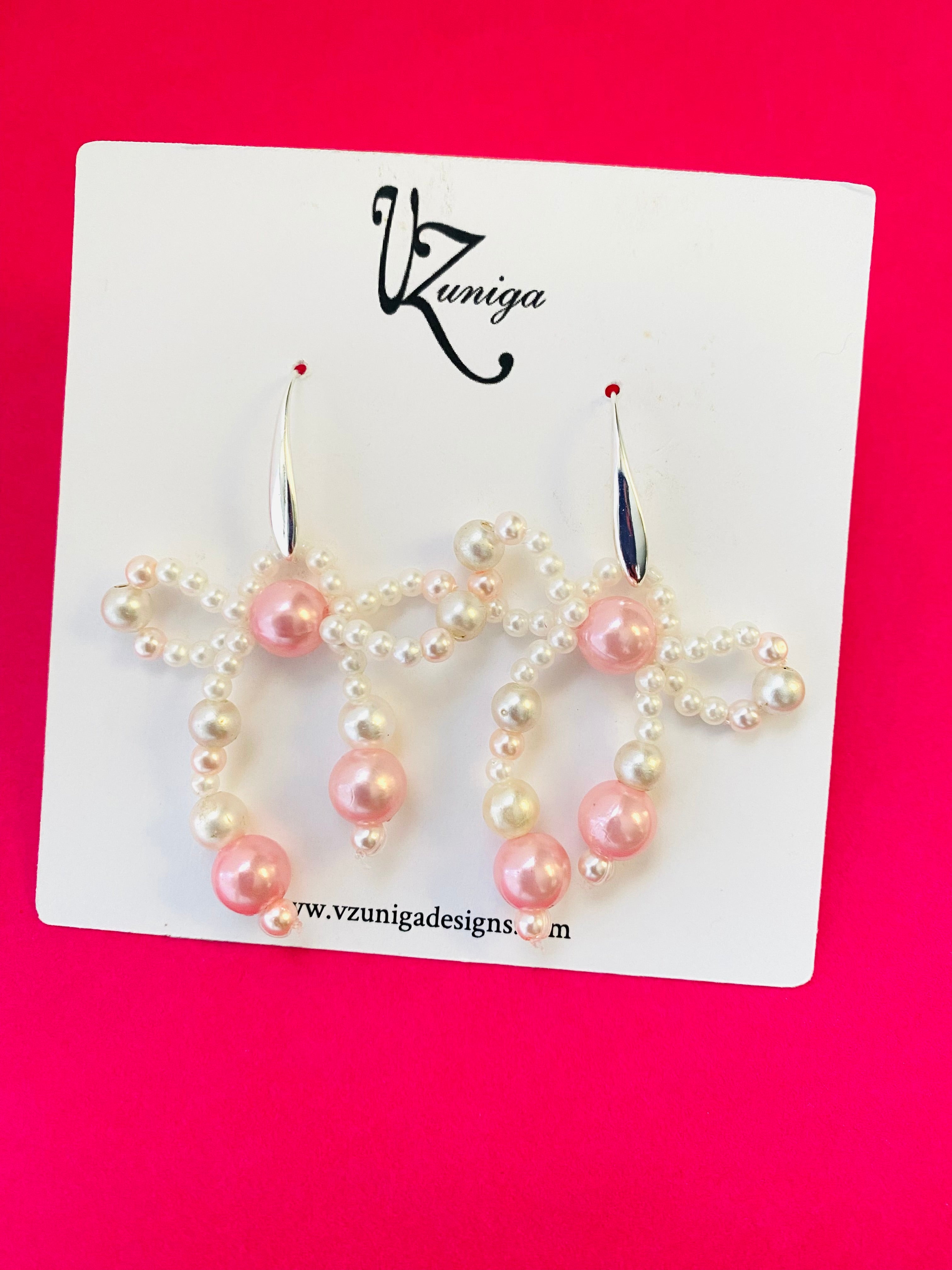 Pink and White Bow Earrings