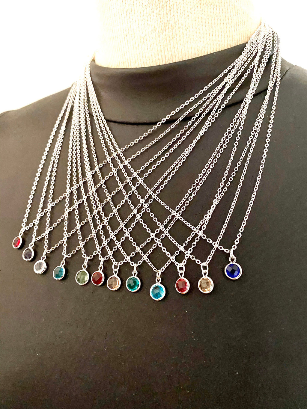 Silver Plated Swarovski Birthstone Charm Necklace