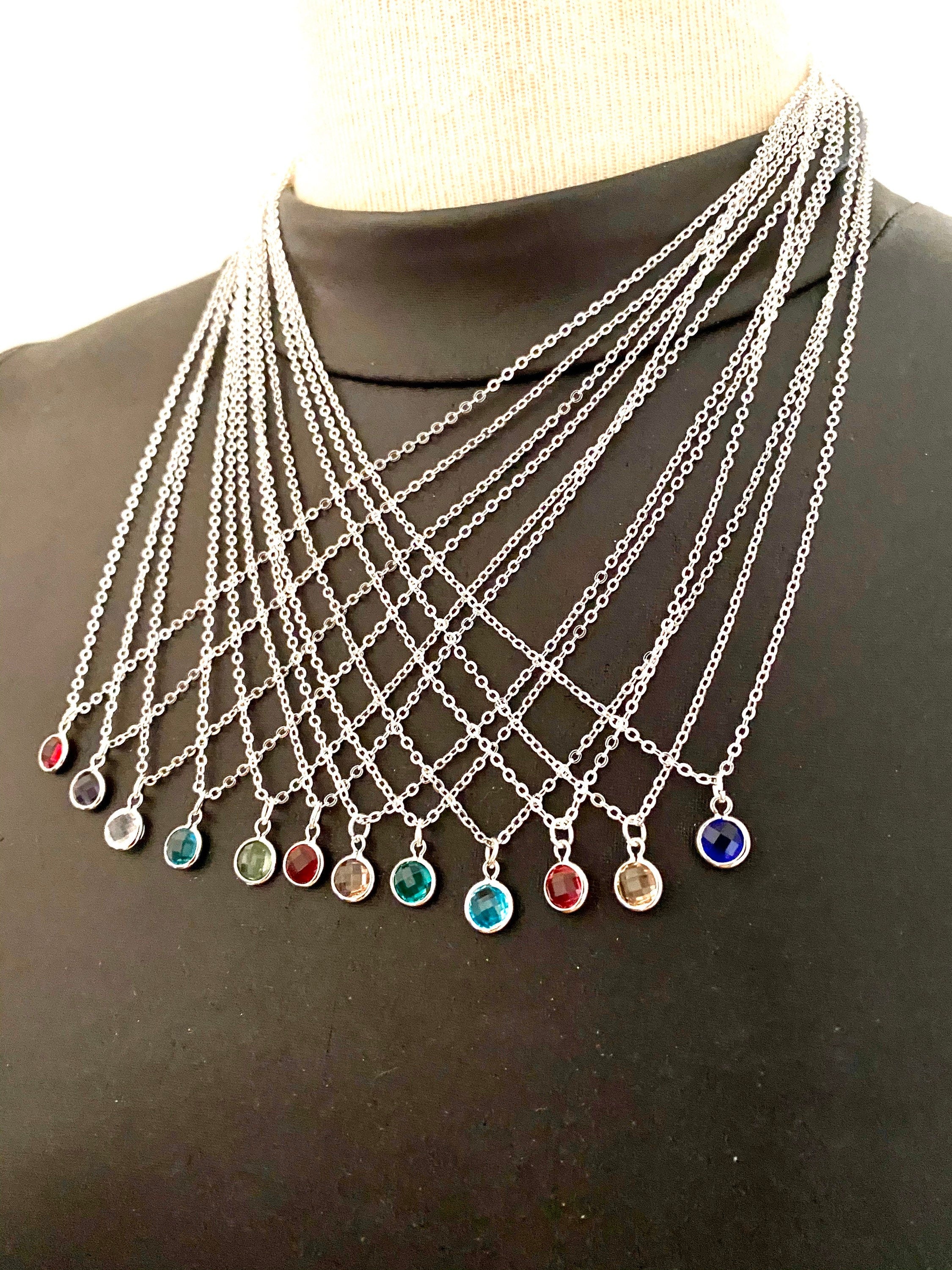Silver Plated Swarovski Birthstone Charm Necklace