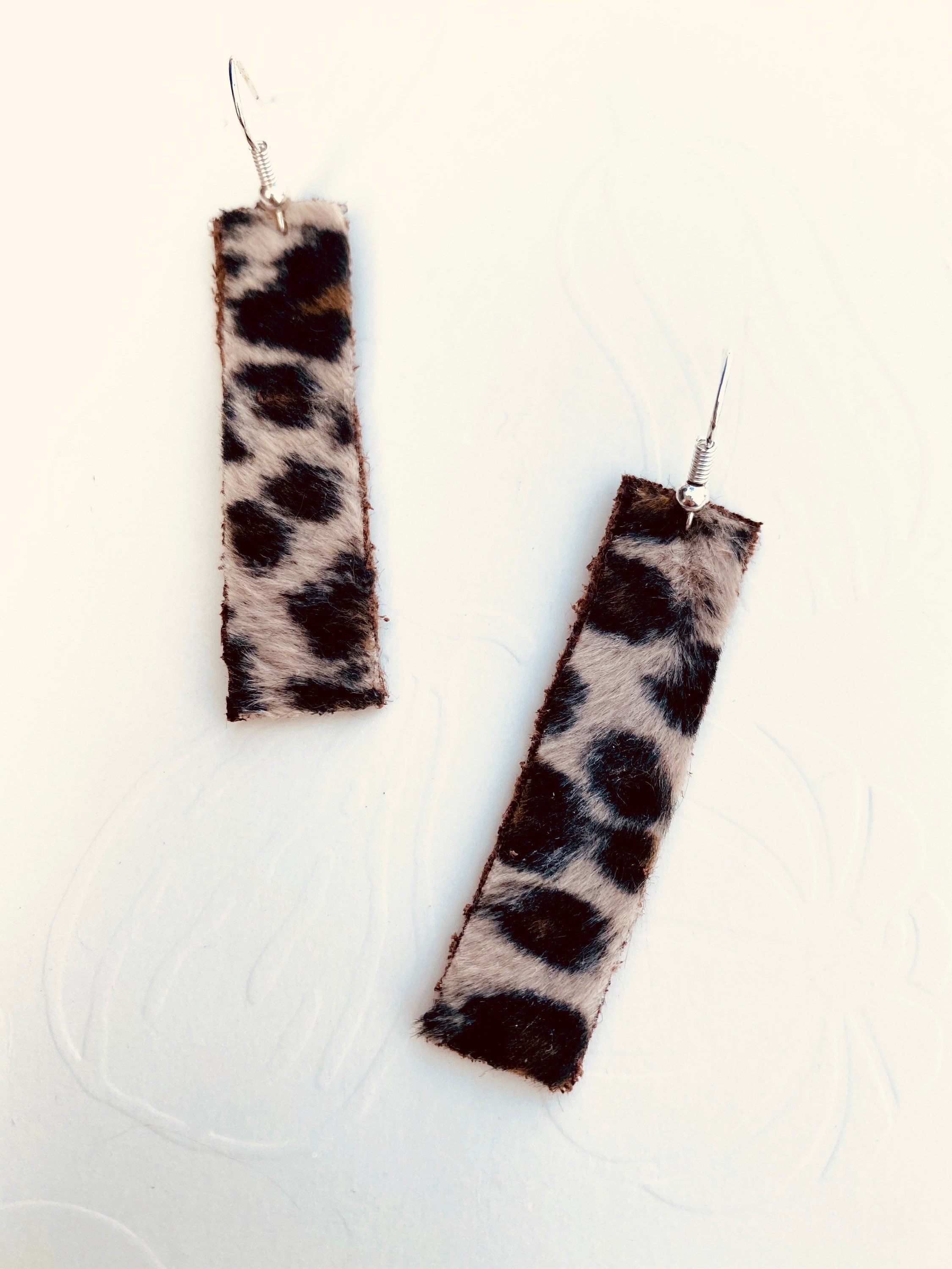 Faux Leopard Print Rectangular Earrings, Burgundy Back