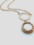 Matte Gold Plated Mirror Pendant Necklace, Beaded Design