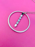 Silver Plated Circular Pendant Necklace with Hematite Beads, 30 Inch