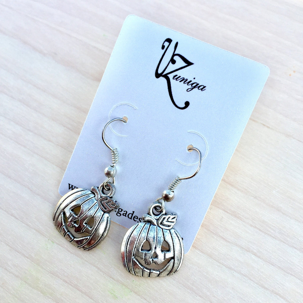 Silver Plated Halloween Pumpkin Earrings, Fun Jewelry