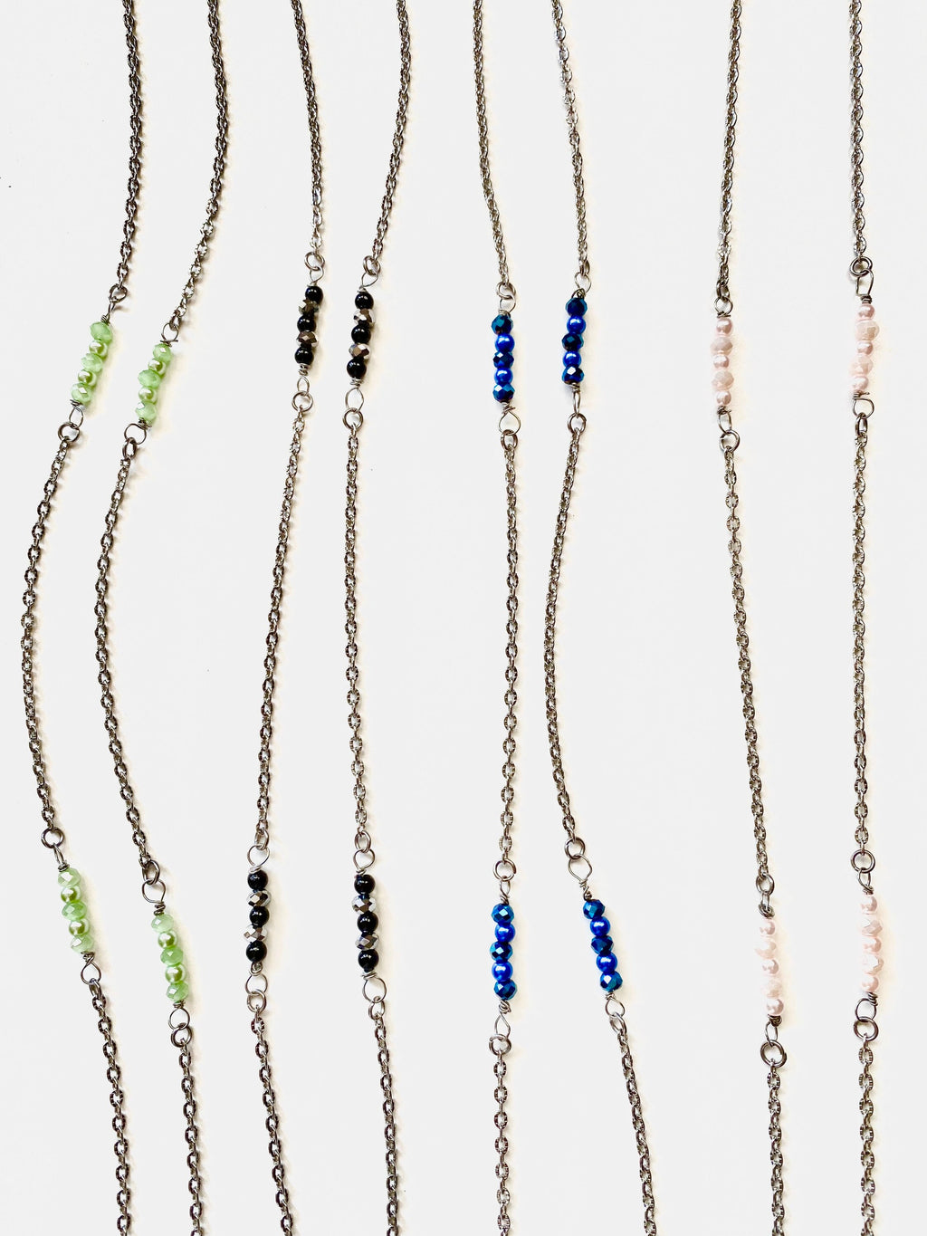 Crystal Rondelle Silver Plated Necklace, Dainty Beaded Chain, 30 Inch