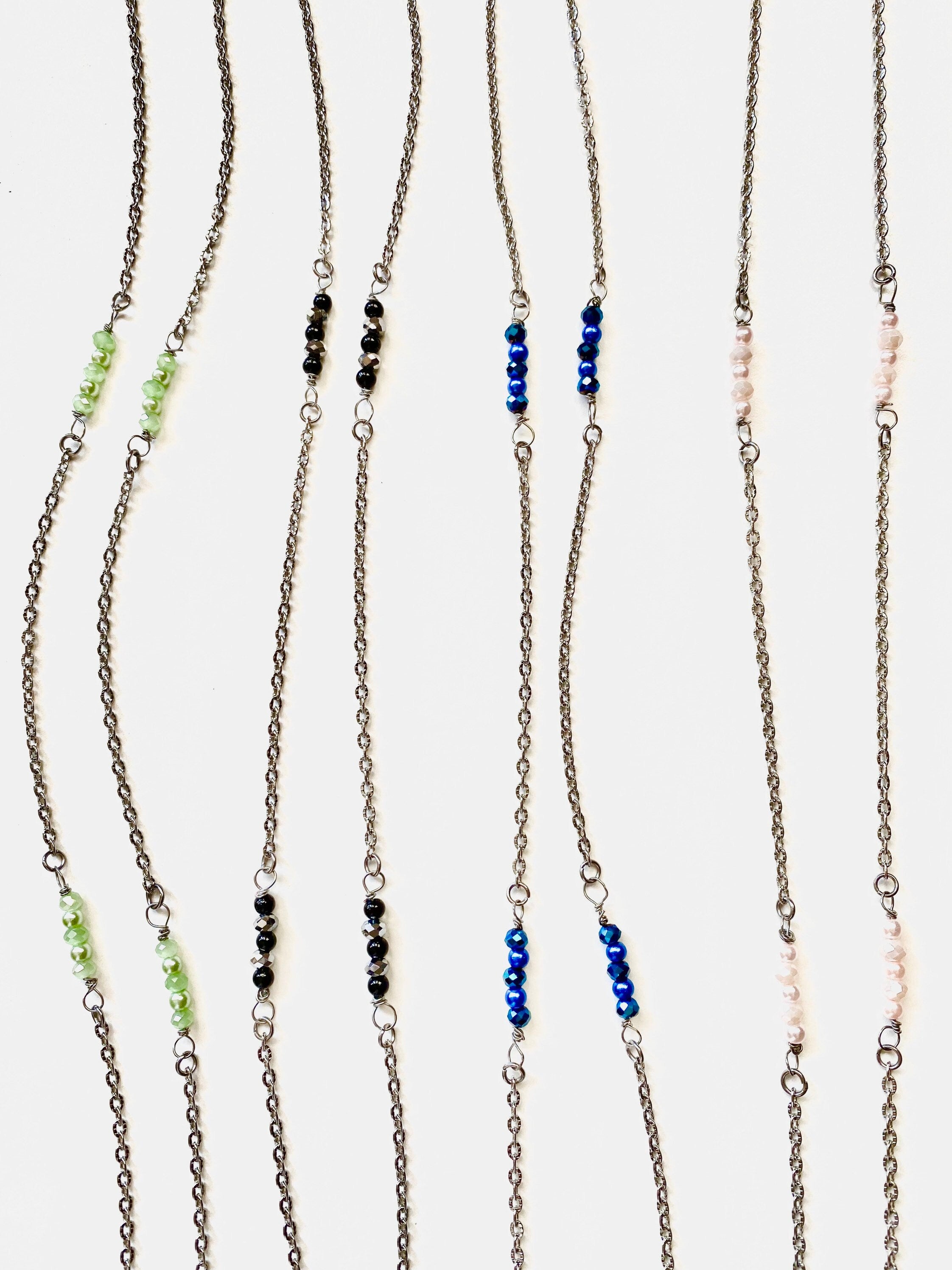 Crystal Rondelle Silver Plated Necklace, Dainty Beaded Chain, 30 Inch