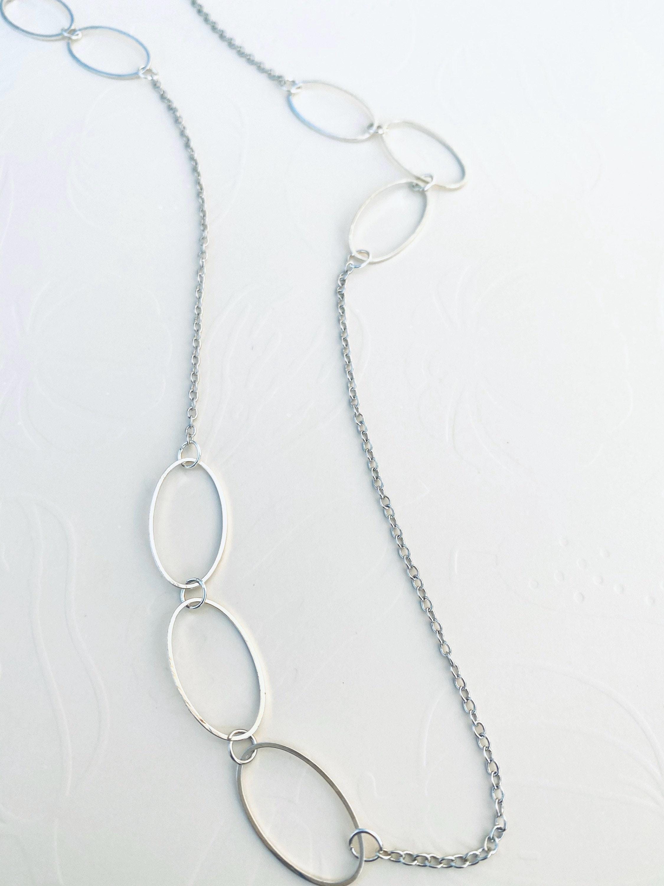 Silver Plated Necklace, Oval Connector Chain, 30 Inch