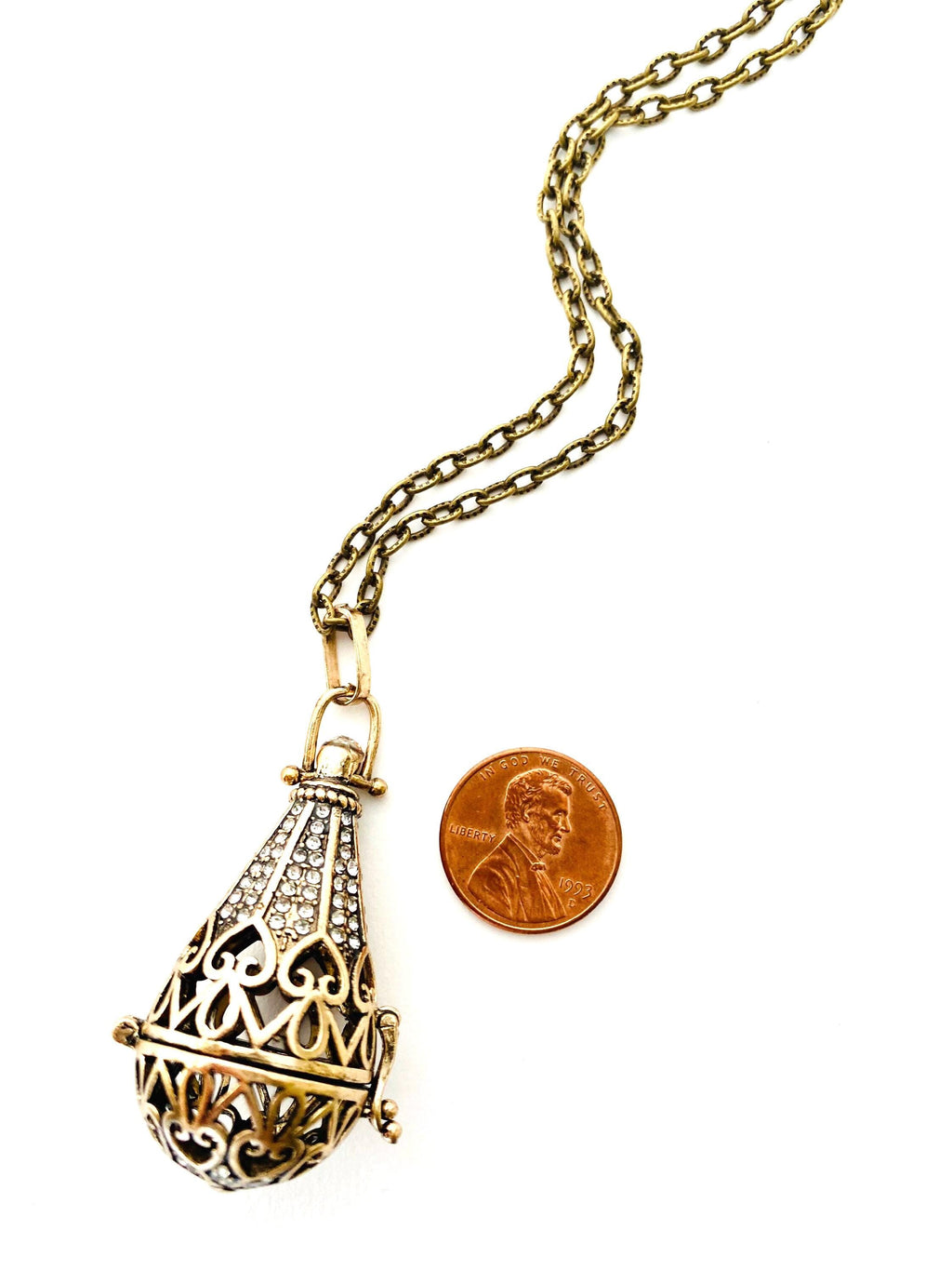 Steampunk Brass Prayer Box Necklace, Secret Compartment Locket (30 inch Chain)